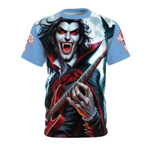 Monster Mosh 2024 Tour Drac on Guitar MM-D001 Unisex Cut & Sew Tee (AOP) - Red or Light Blue Sleeves