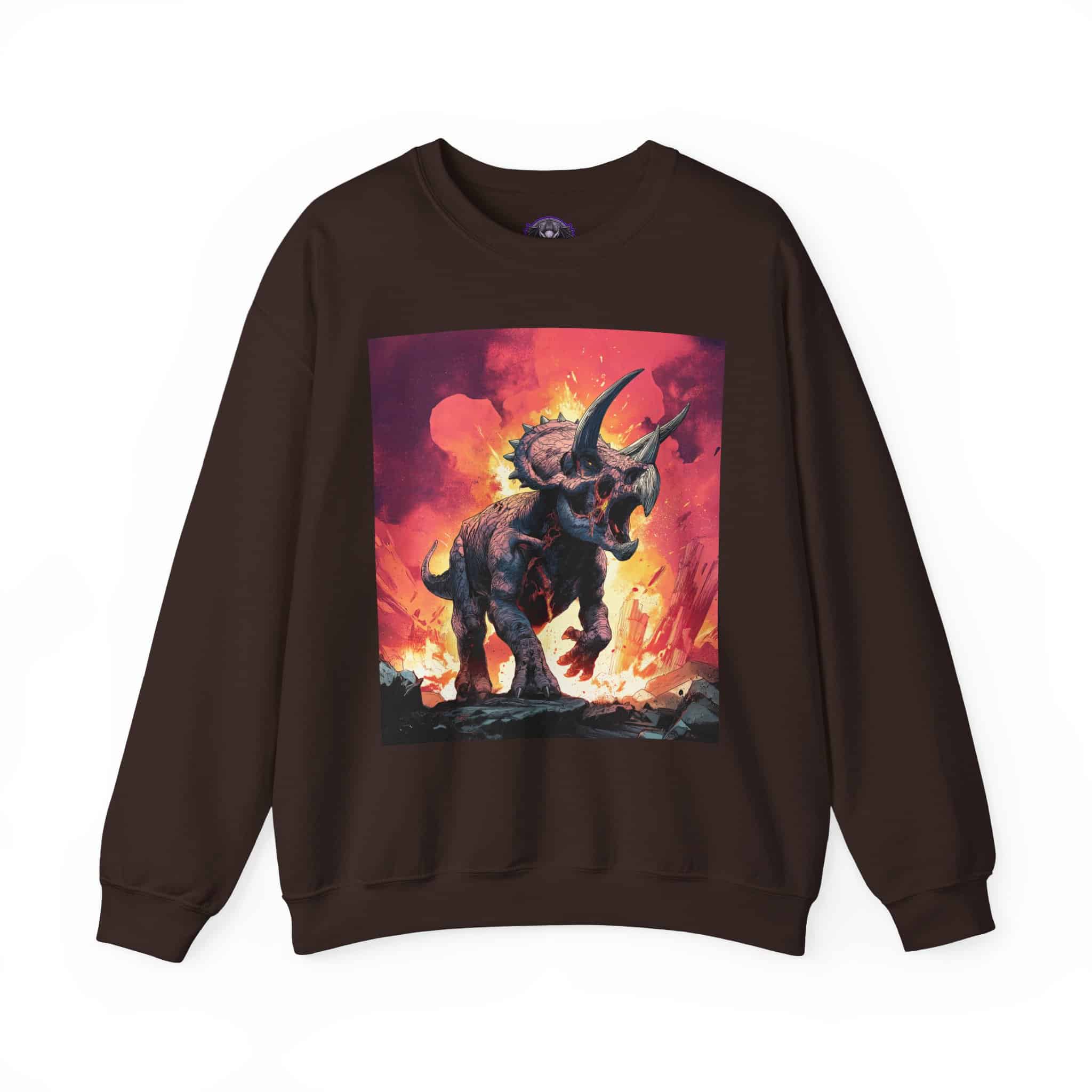 Skeletal Zombie Triceratops In Volcanic Wasteland Unisex Heavy Blend™ Crewneck Sweatshirt - Image 25