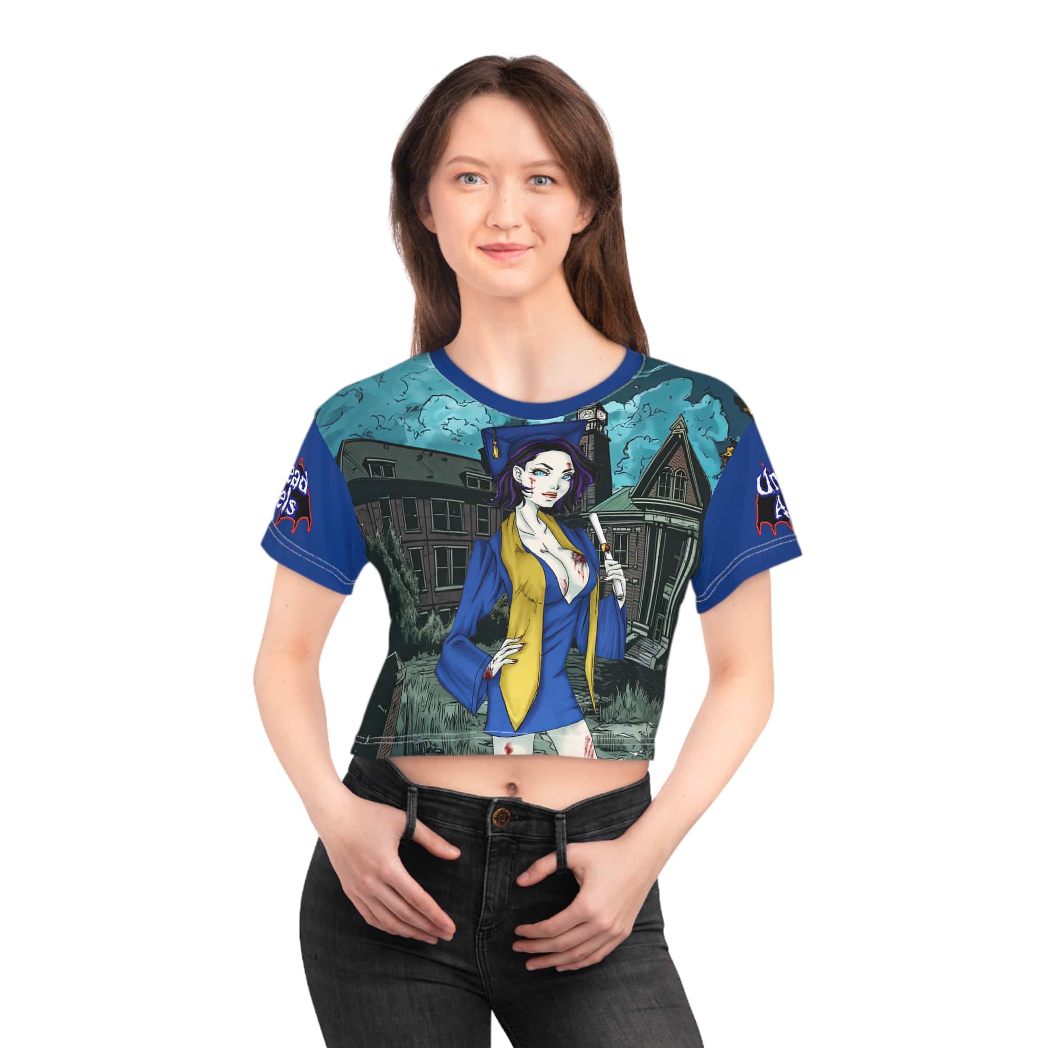 Tiffany Undead Angel Graduate - Classic Art Crop Tee (AOP) - Image 3