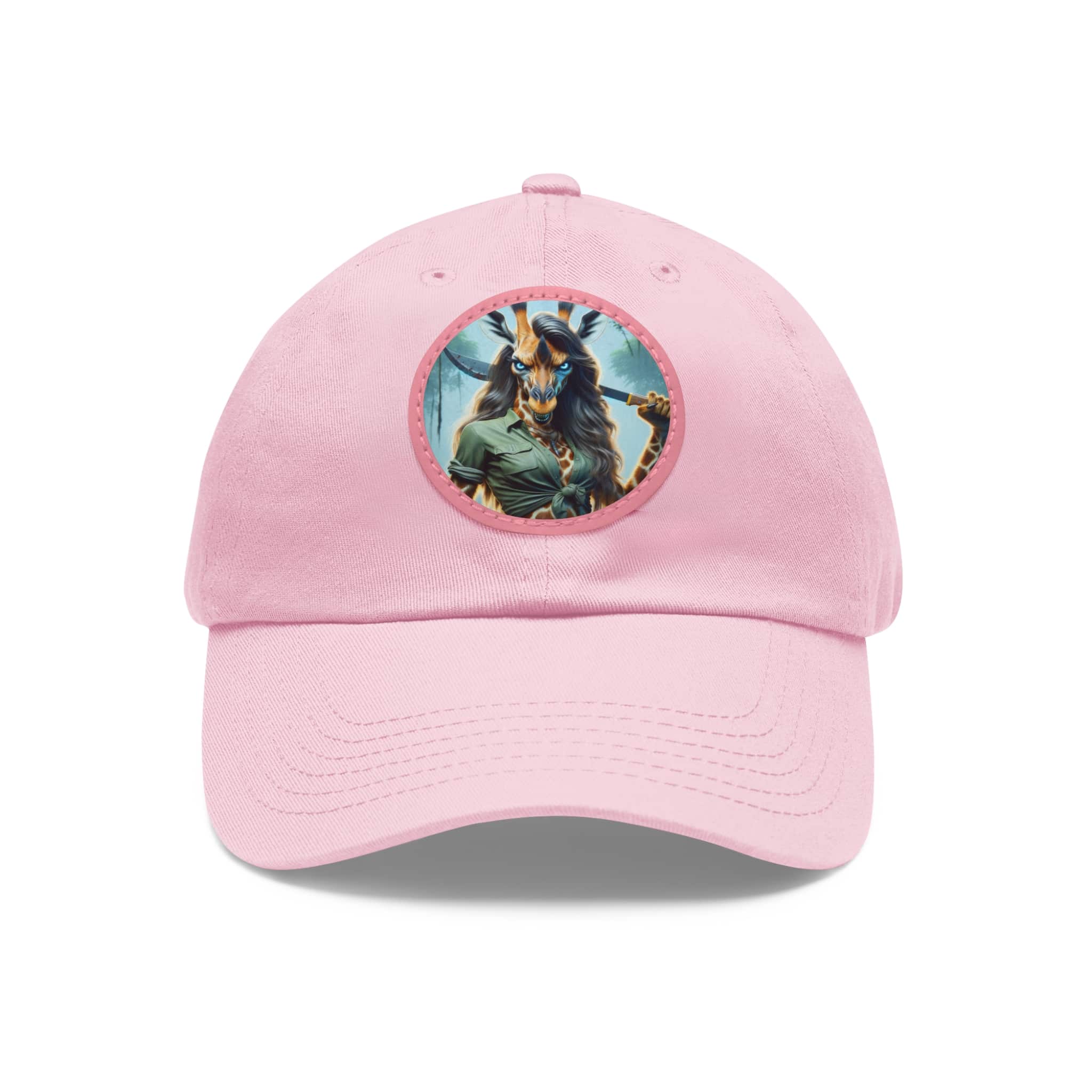 Arm The Animals: Hunter Giraffe Girl #AA-D-Gi001 Artistic Round Leather Patch Dad Hat - Stylish Casual Cap