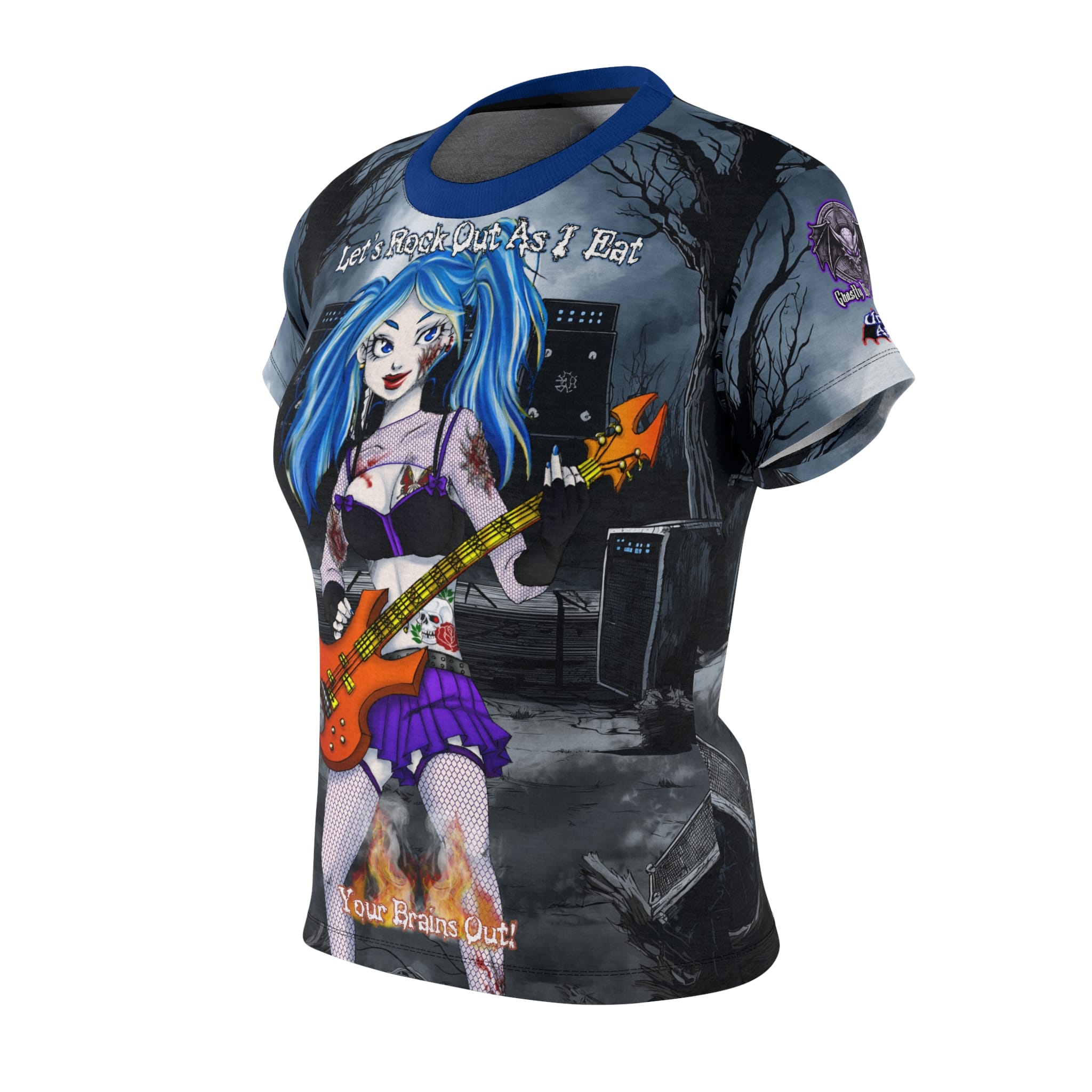 Ashley Undead Angel Bass Guitarist - Classic Art w/Text Women's Cut & Sew Tee (AOP) - Image 6