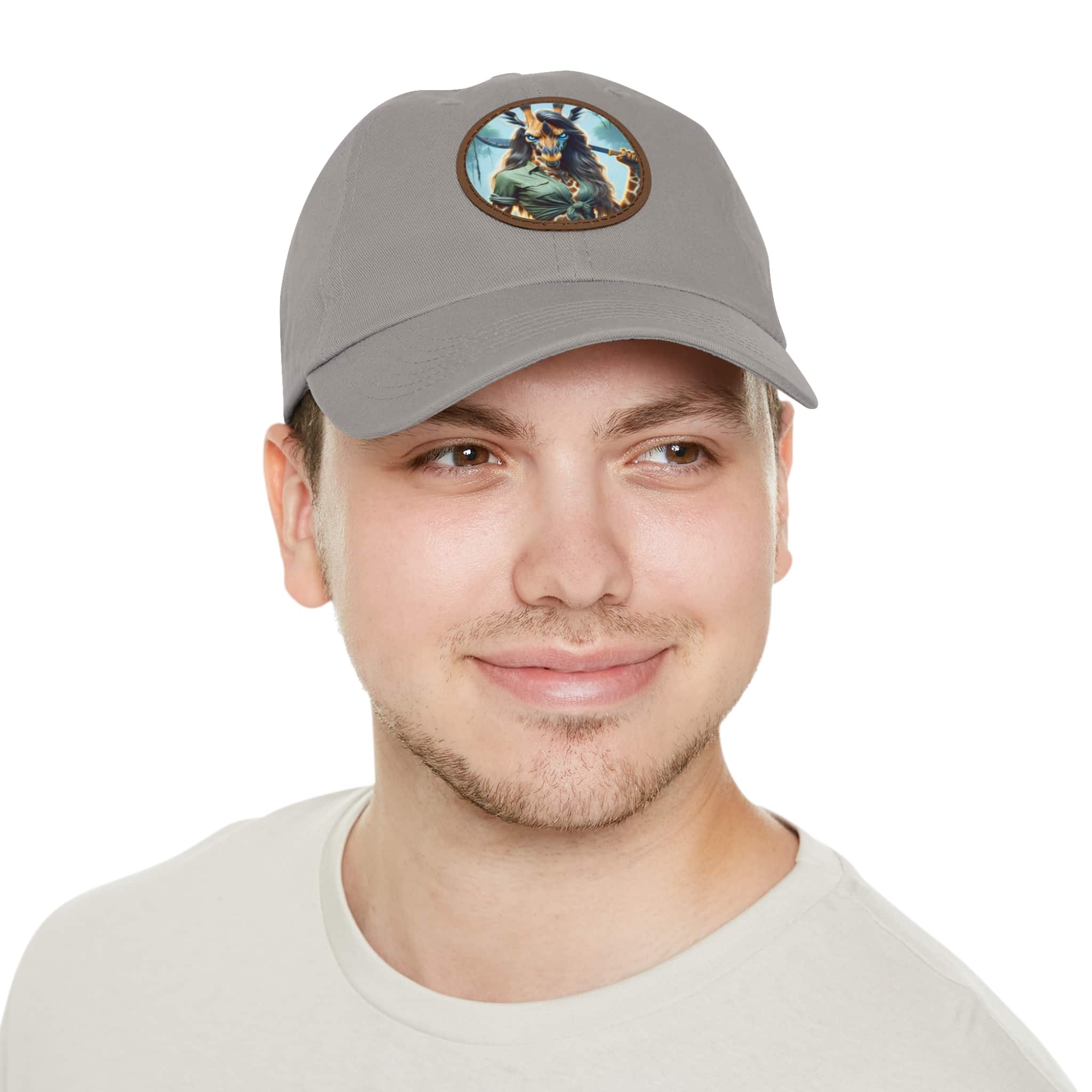 Arm The Animals: Hunter Giraffe Girl #AA-D-Gi001 Artistic Round Leather Patch Dad Hat - Stylish Casual Cap - Image 115