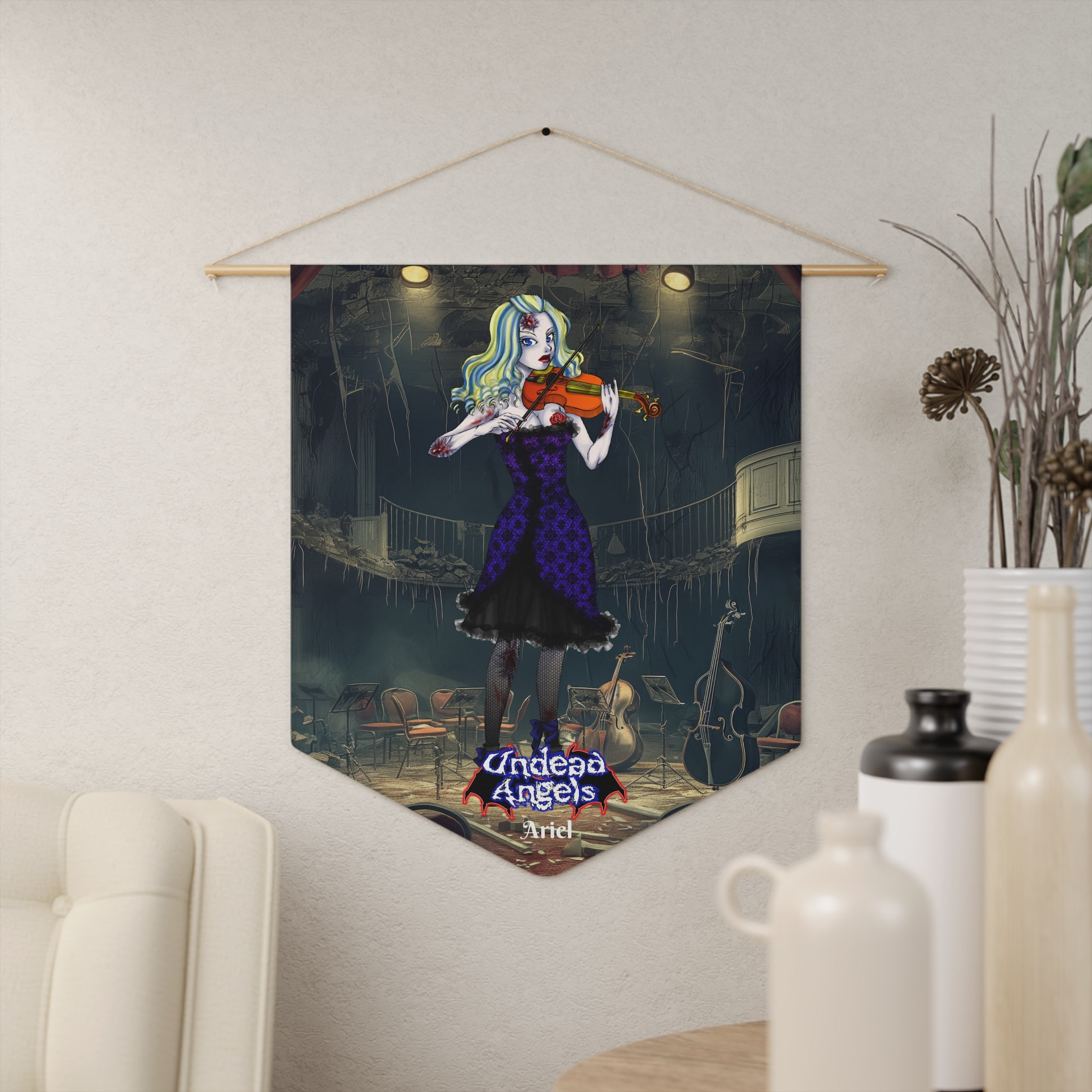 Ariel Undead Angel Violinist Classic Art Pennant - Image 3