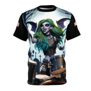 Monster Mosh Undead Angels Juliette as a Bat Drummer MM-D-UA-J01 Unisex Cut & Sew Tee (AOP)