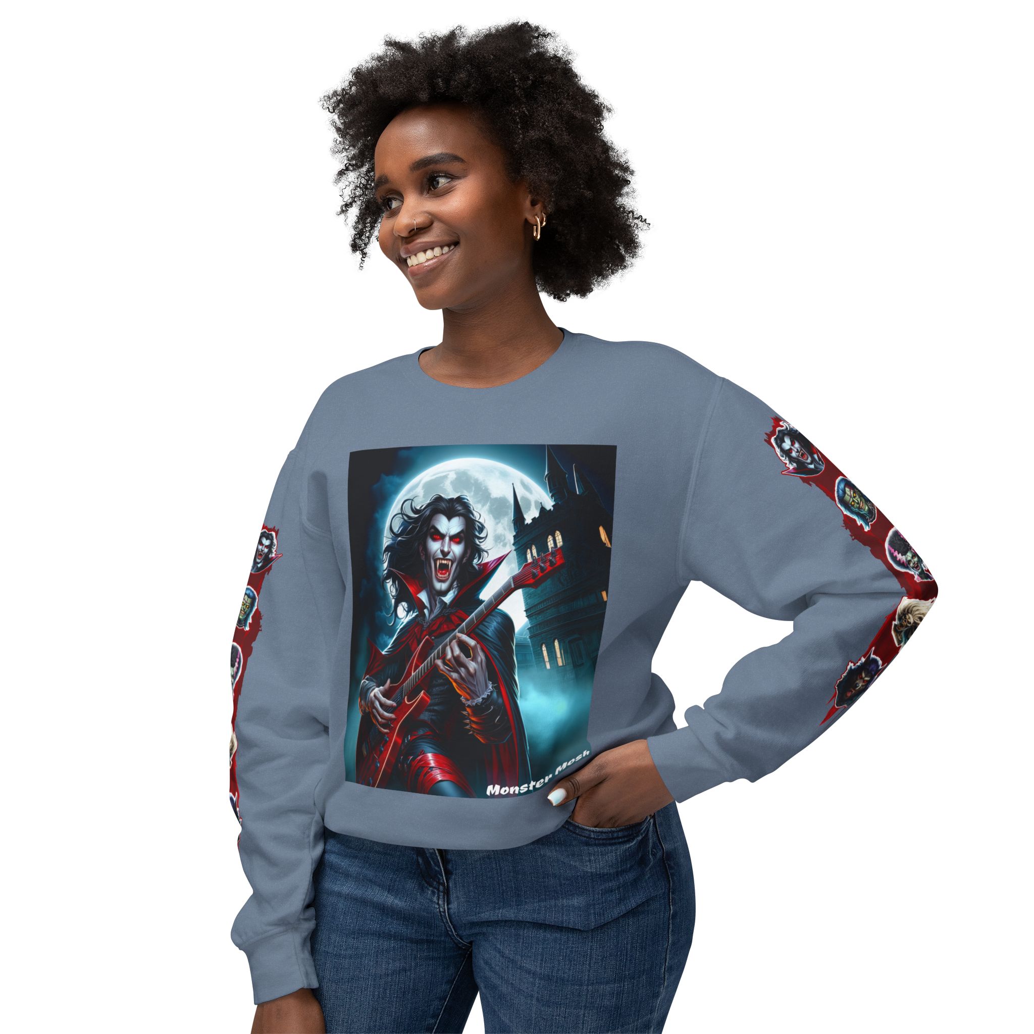 Monster Mosh 2024 Tour Drac on Guitar MM-D001 Deluxe Unisex Lightweight Crewneck Sweatshirt - Image 51