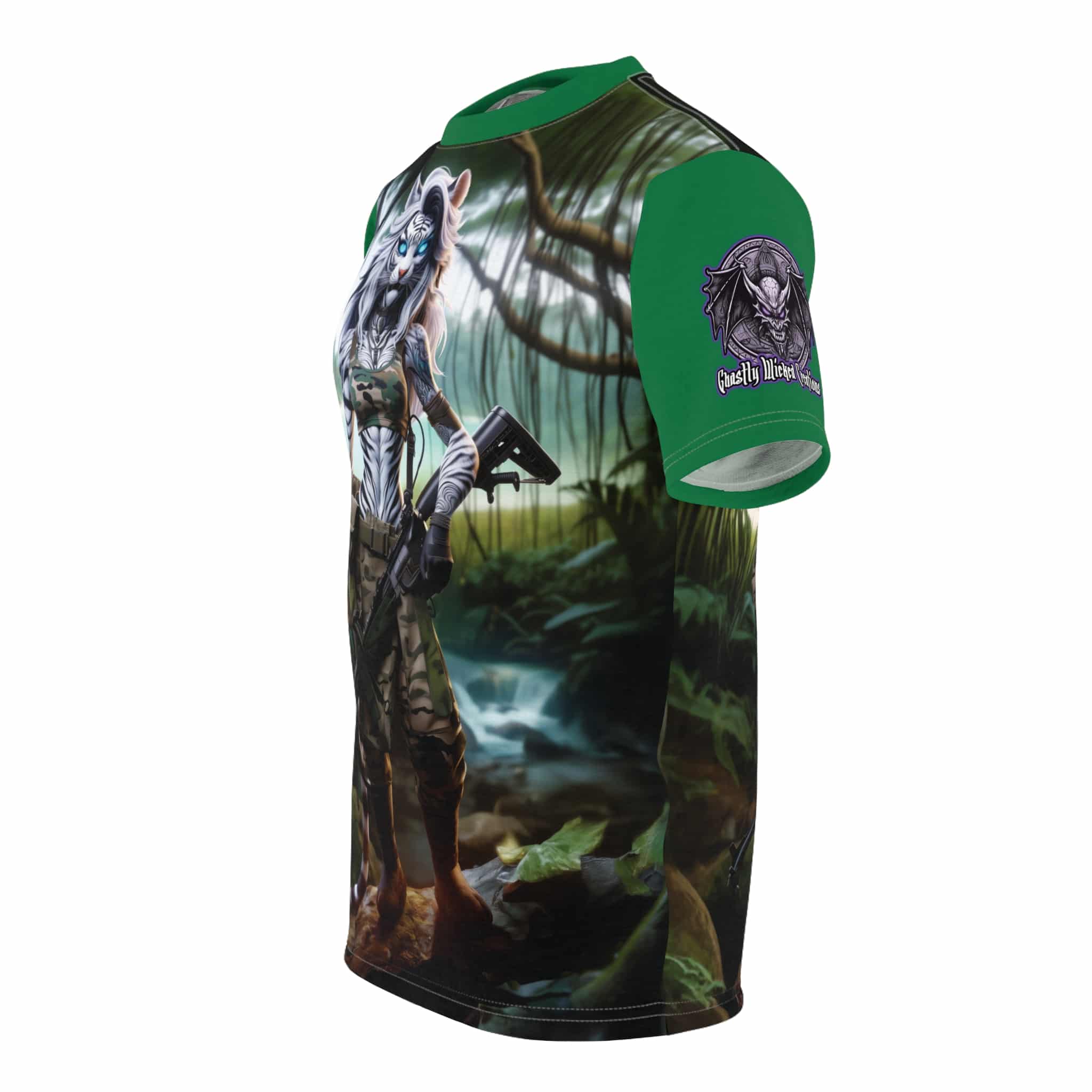 Arm The Animals: Hunter Tiger Girl #AA-D-WT001 Unisex Cut & Sew Tee (AOP) - Image 7
