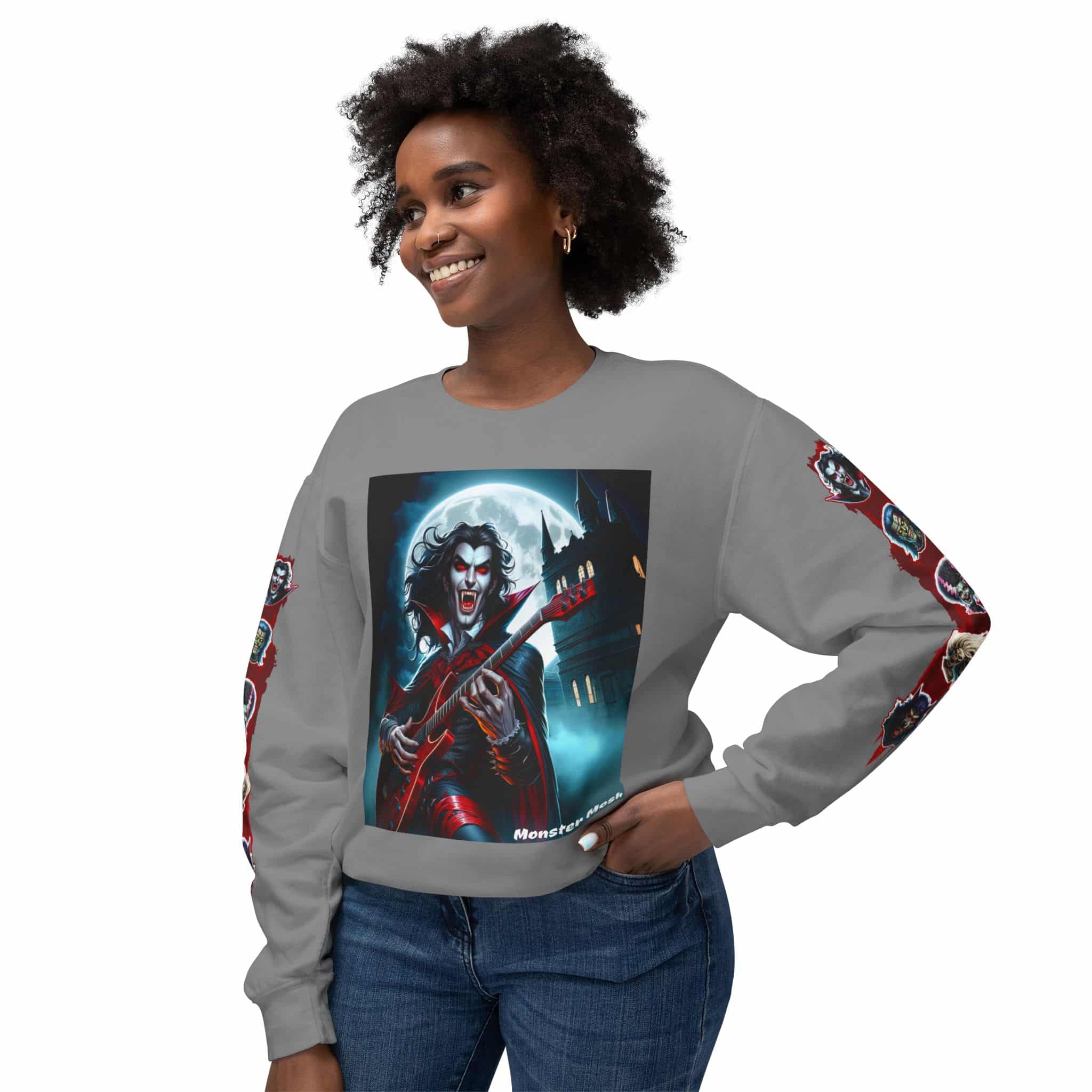 Monster Mosh 2024 Tour Drac on Guitar MM-D001 Deluxe Unisex Lightweight Crewneck Sweatshirt - Image 43