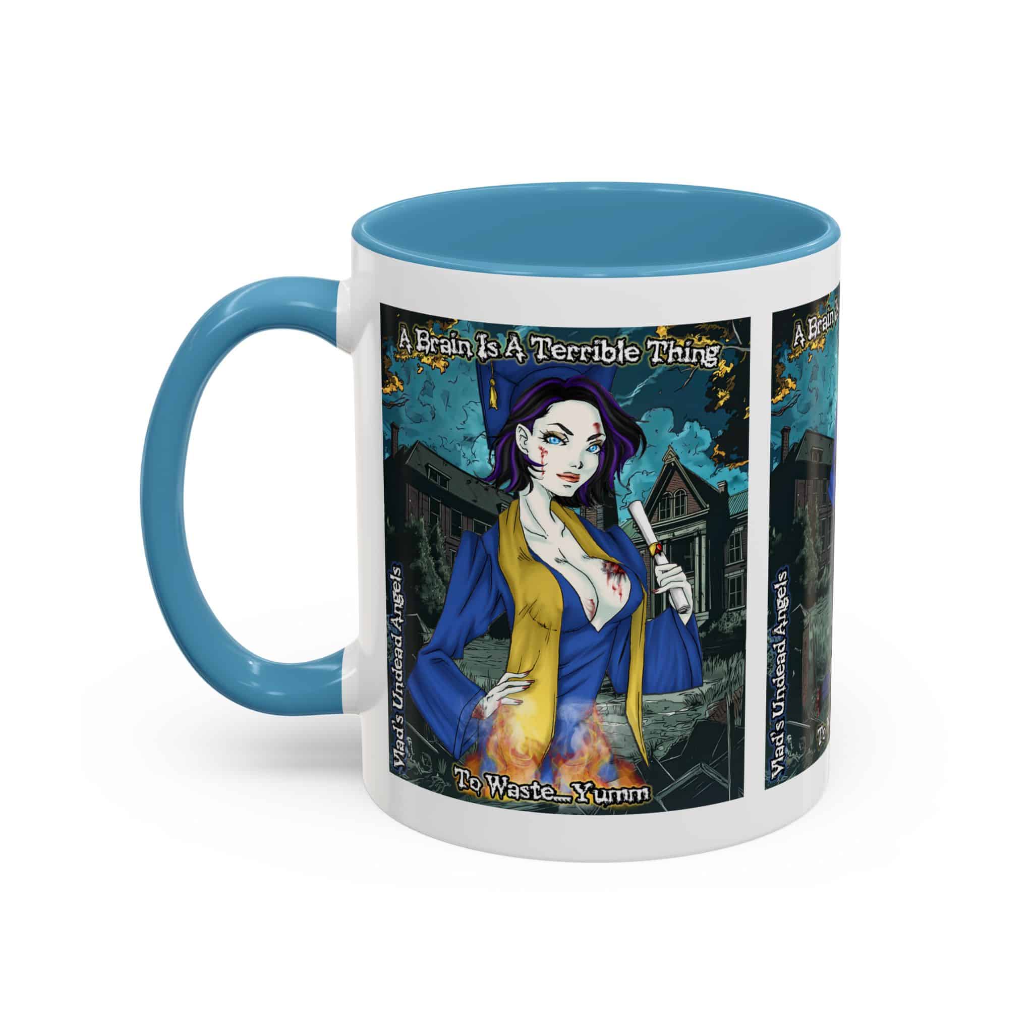 Tiffany Undead Angel Zombie Graduate – Classic Art V2 w/Text Accent Coffee Mug (11, 15oz) - Image 3