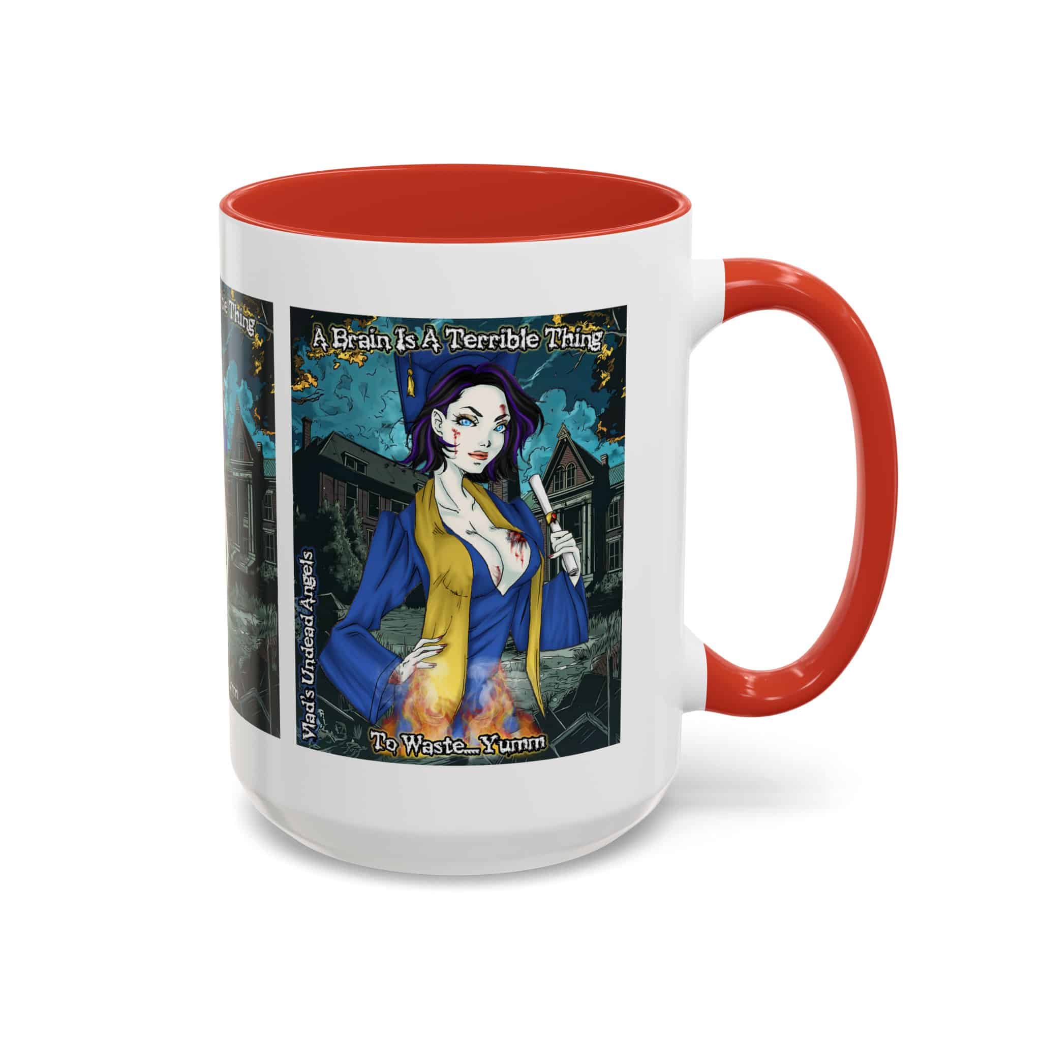 Tiffany Undead Angel Zombie Graduate – Classic Art V2 w/Text Accent Coffee Mug (11, 15oz) - Image 34