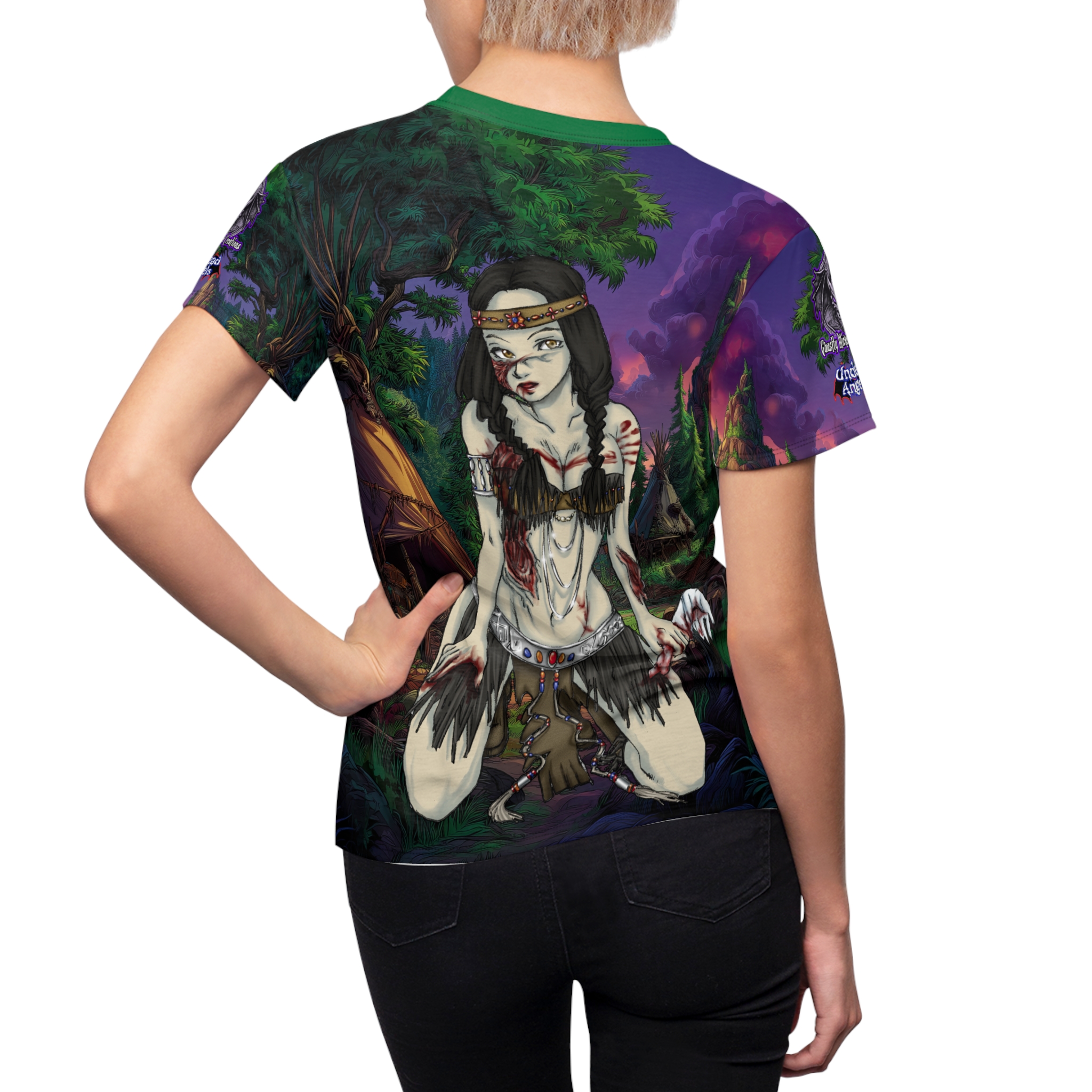 Undead Angels Zombie Native American Kaliska: Classic Art (w/ Text) Women's Cut & Sew Tee (AOP) - Image 5