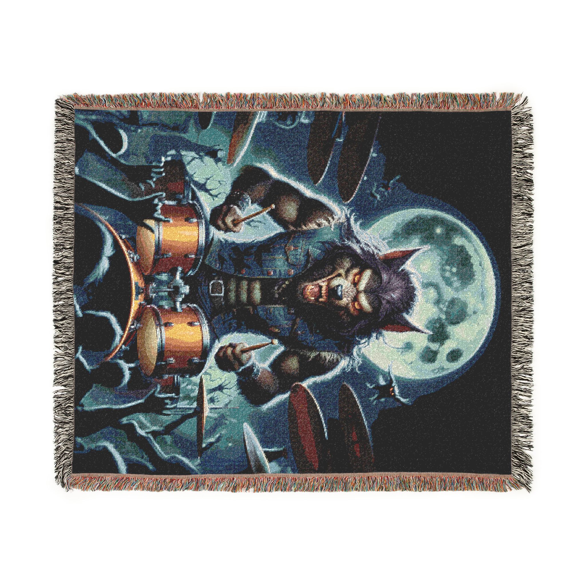 Monster Mosh 2024 Tour Wolfie On Drums MM-D004 Woven Blanket, Cozy Throw for Halloween, Fall Decor, Perfect for Movie Nights, Gift for Monster Lovers, Home Accessories - Image 2