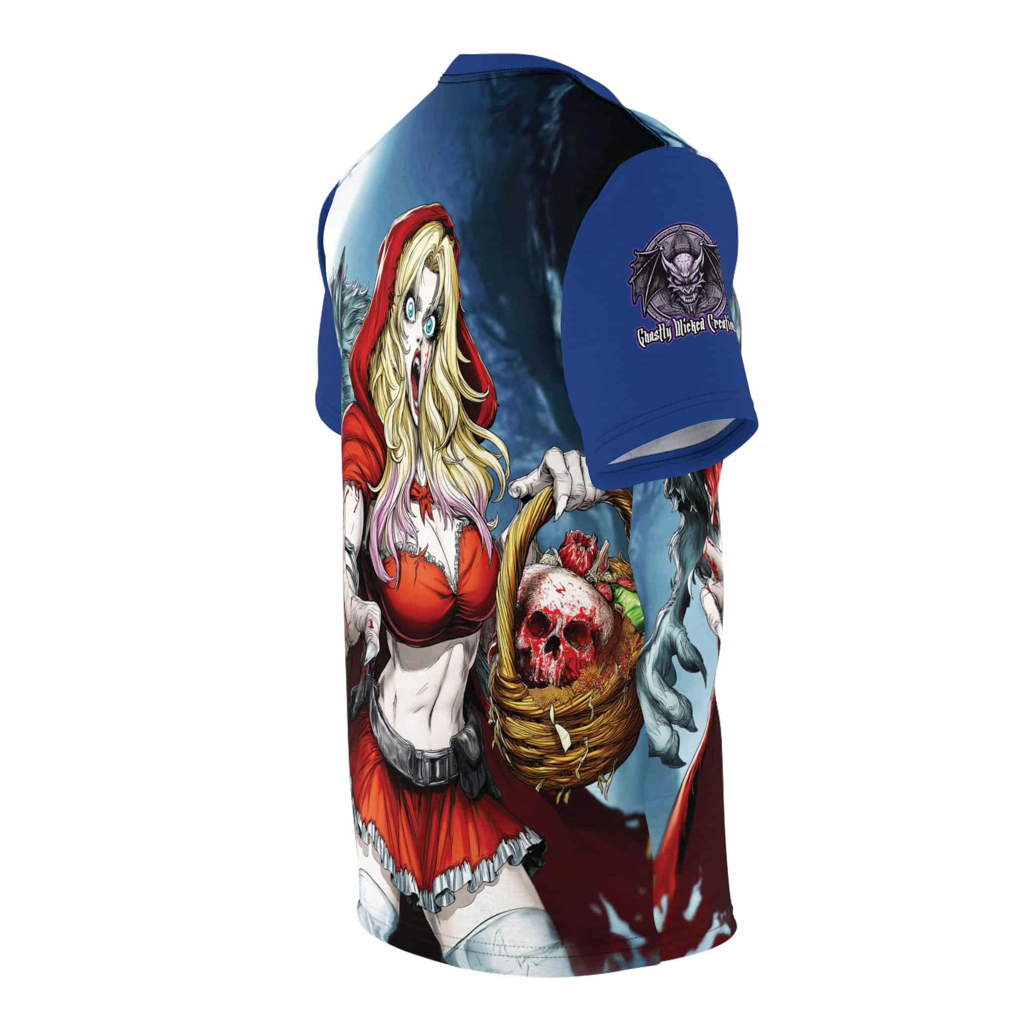 Vampire Red Riding Hood By Ghastly Wicked Tales 2025-01 Unisex Cut & Sew Tee (AOP) Blue - Image 4