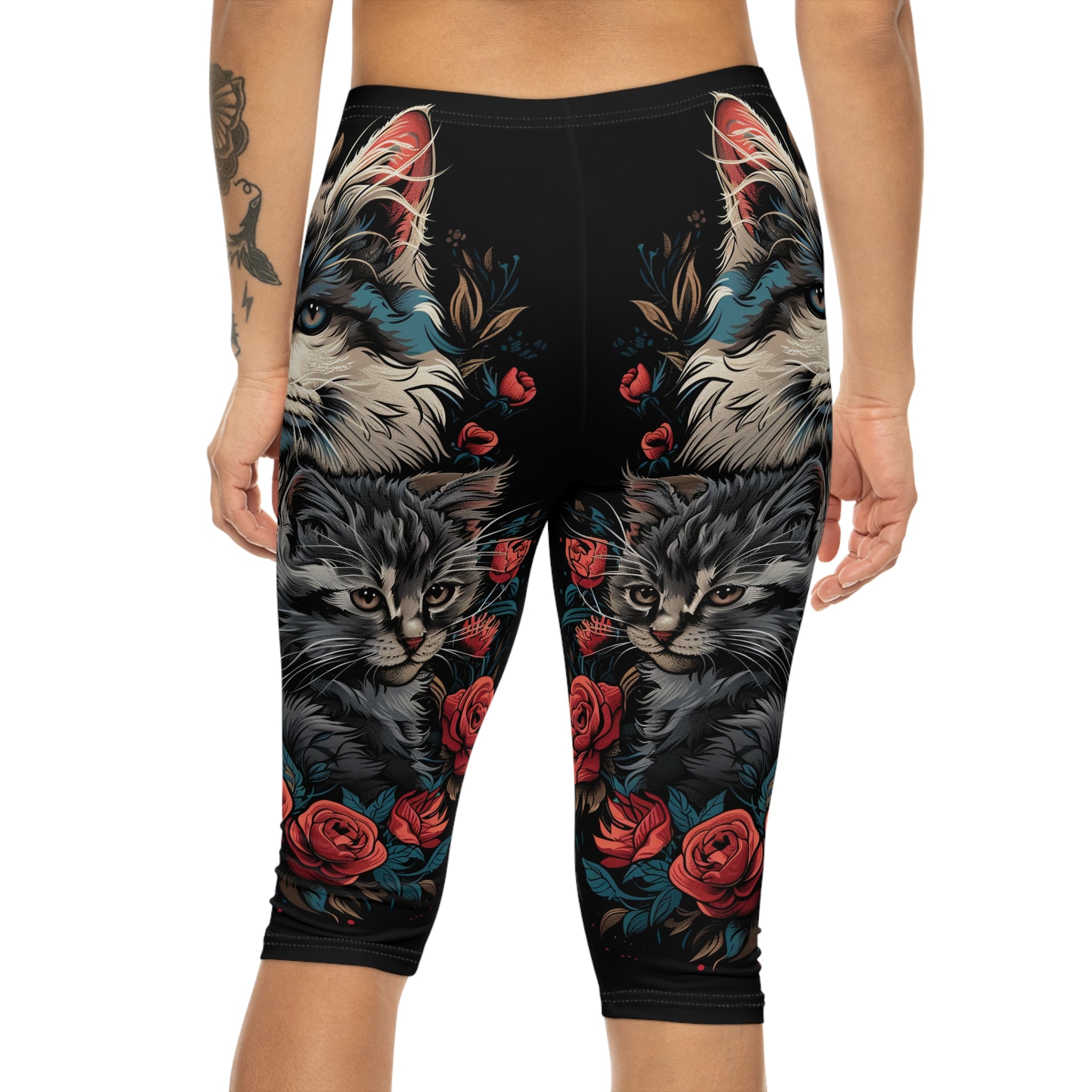 Mama Cat & Kittens WD-M001 By Wyldesigns Women’s Capri Leggings (AOP) - Image 4
