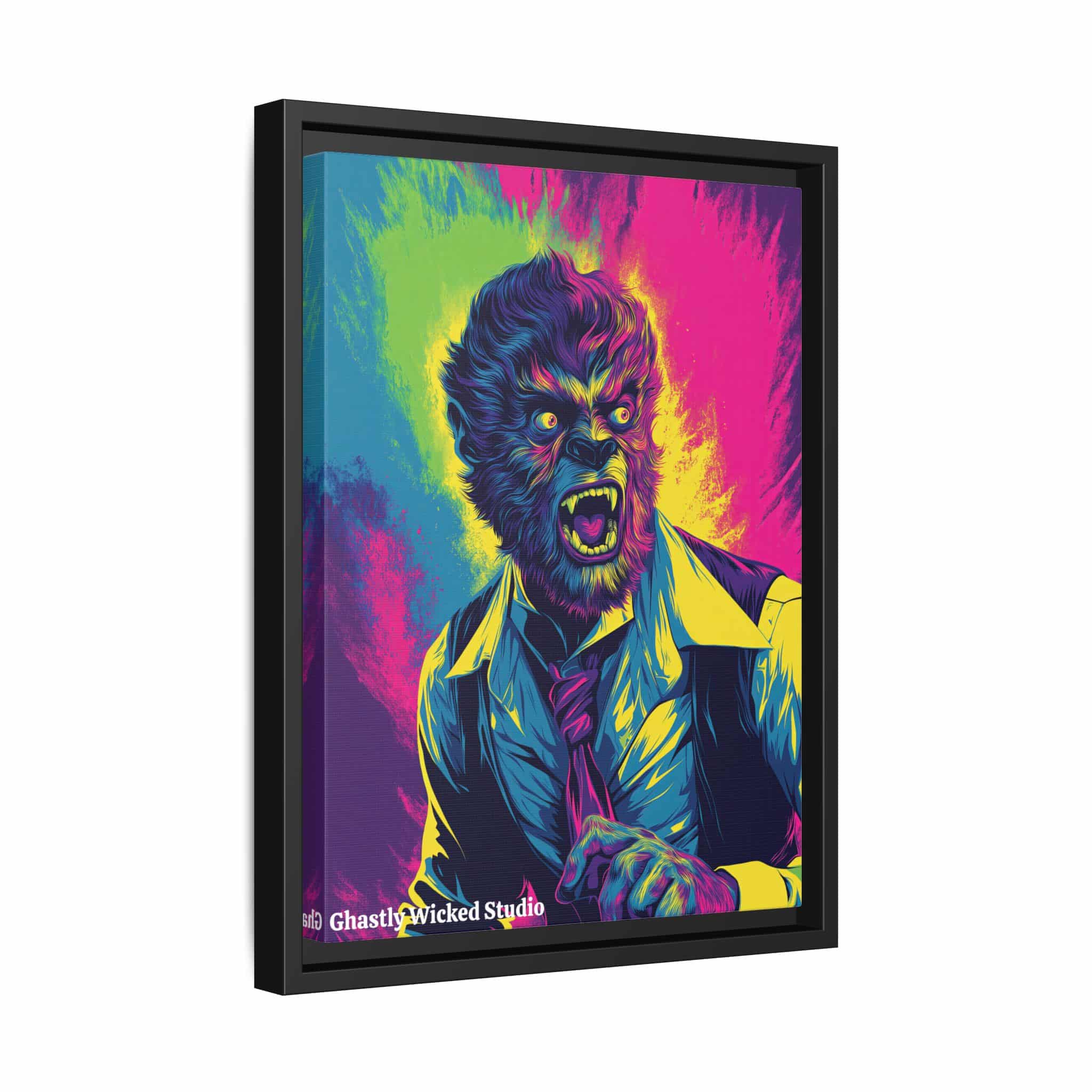 The Wolfman II Pop 60’s Art Style Matte Canvas, Black Frame Halloween - Image 2