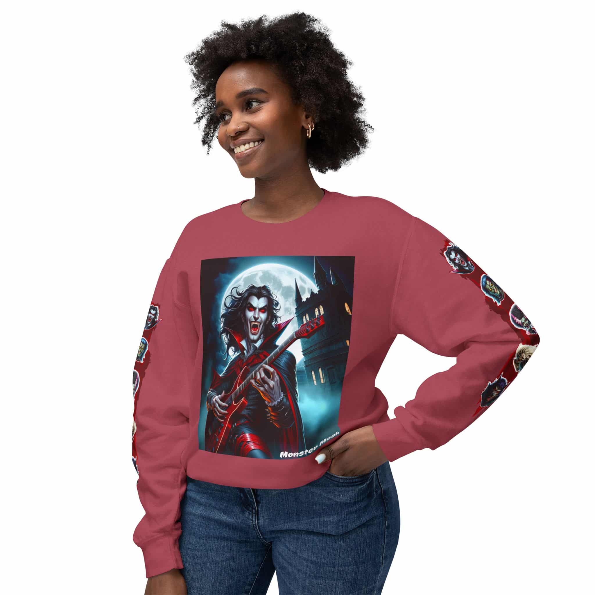 Monster Mosh 2024 Tour Drac on Guitar MM-D001 Deluxe Unisex Lightweight Crewneck Sweatshirt - Image 15