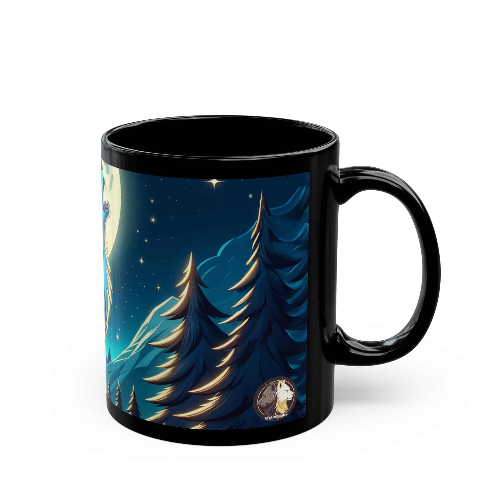 Howling Wolf Toon Style WD-D012 By Wyldesigns Black Mug (11oz, 15oz) - Image 2