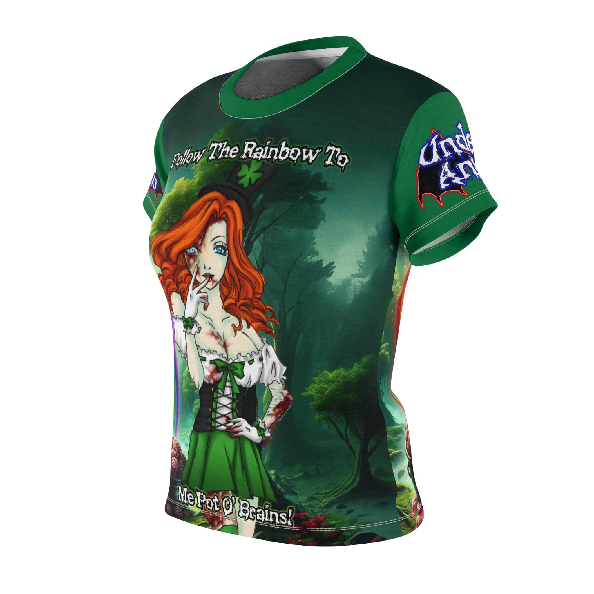 Fiona Undead Angel Leprechaun Queen - Classic Art w/ Text Women's Cut & Sew Tee (AOP) - Image 2