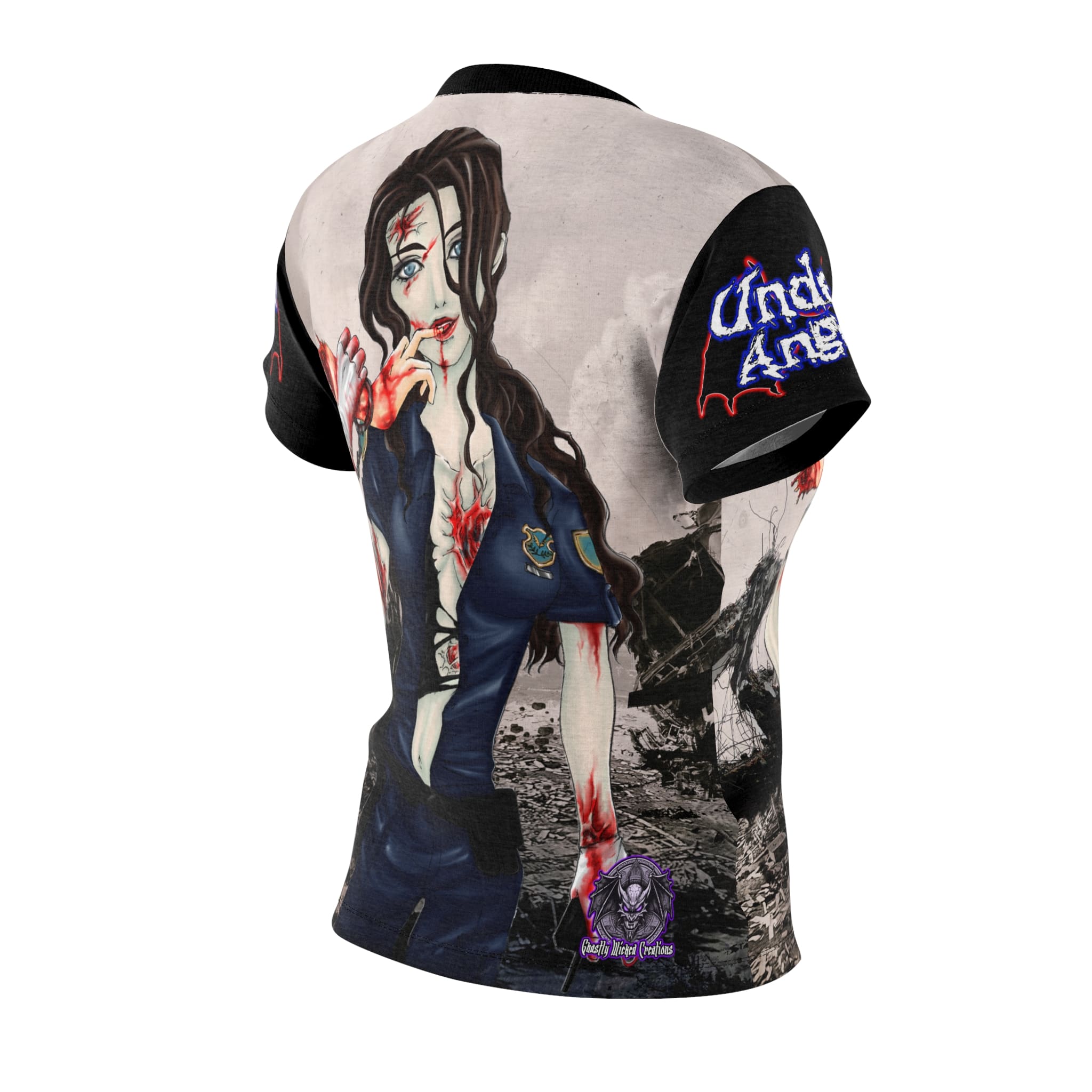 Terri Undead Angel Police Officer - Classic Art Women's Cut & Sew Tee (AOP) - Image 6
