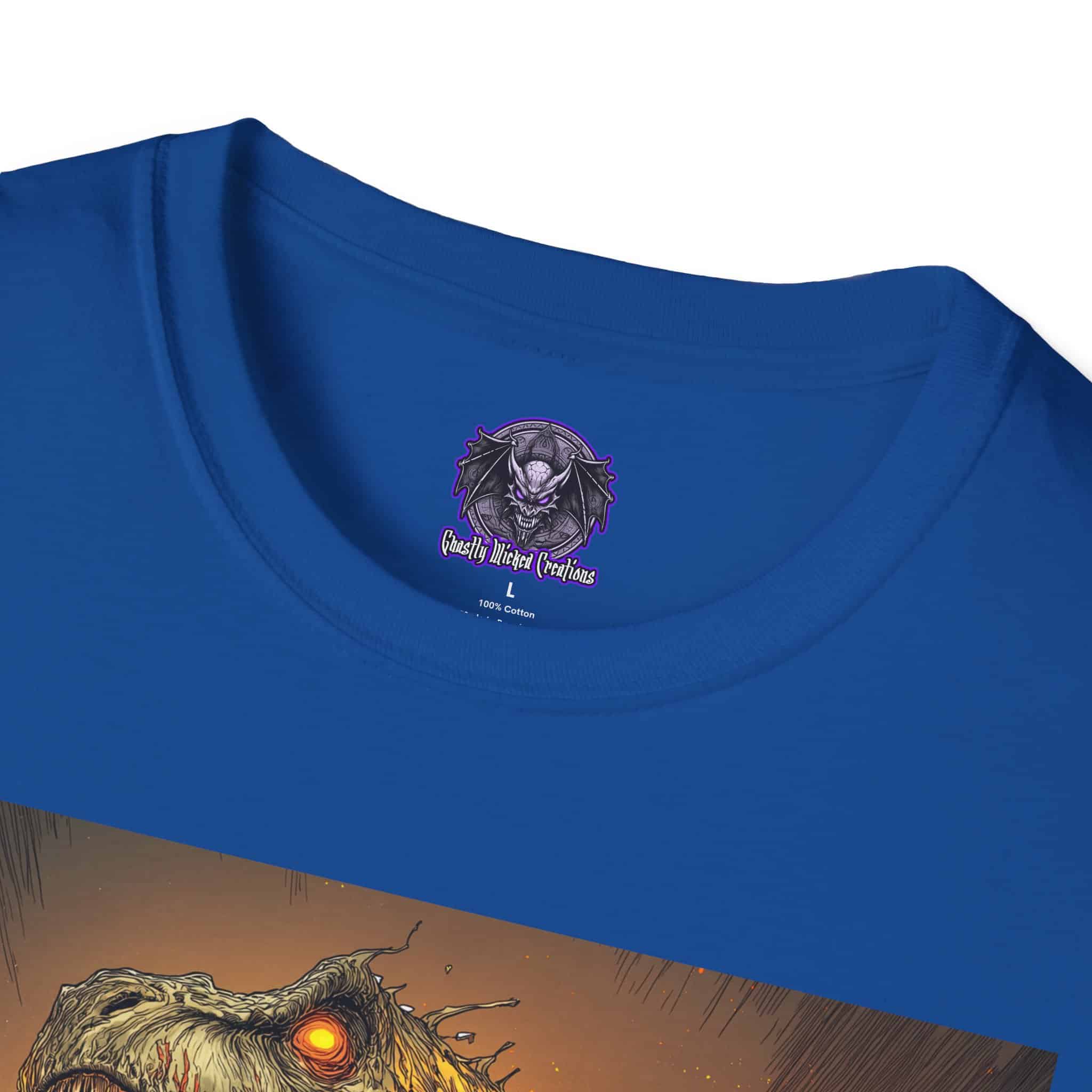 Zombie T-Rex Tyrannosaurus In Volcanic Wasteland Unisex T-Shirt - Image 59