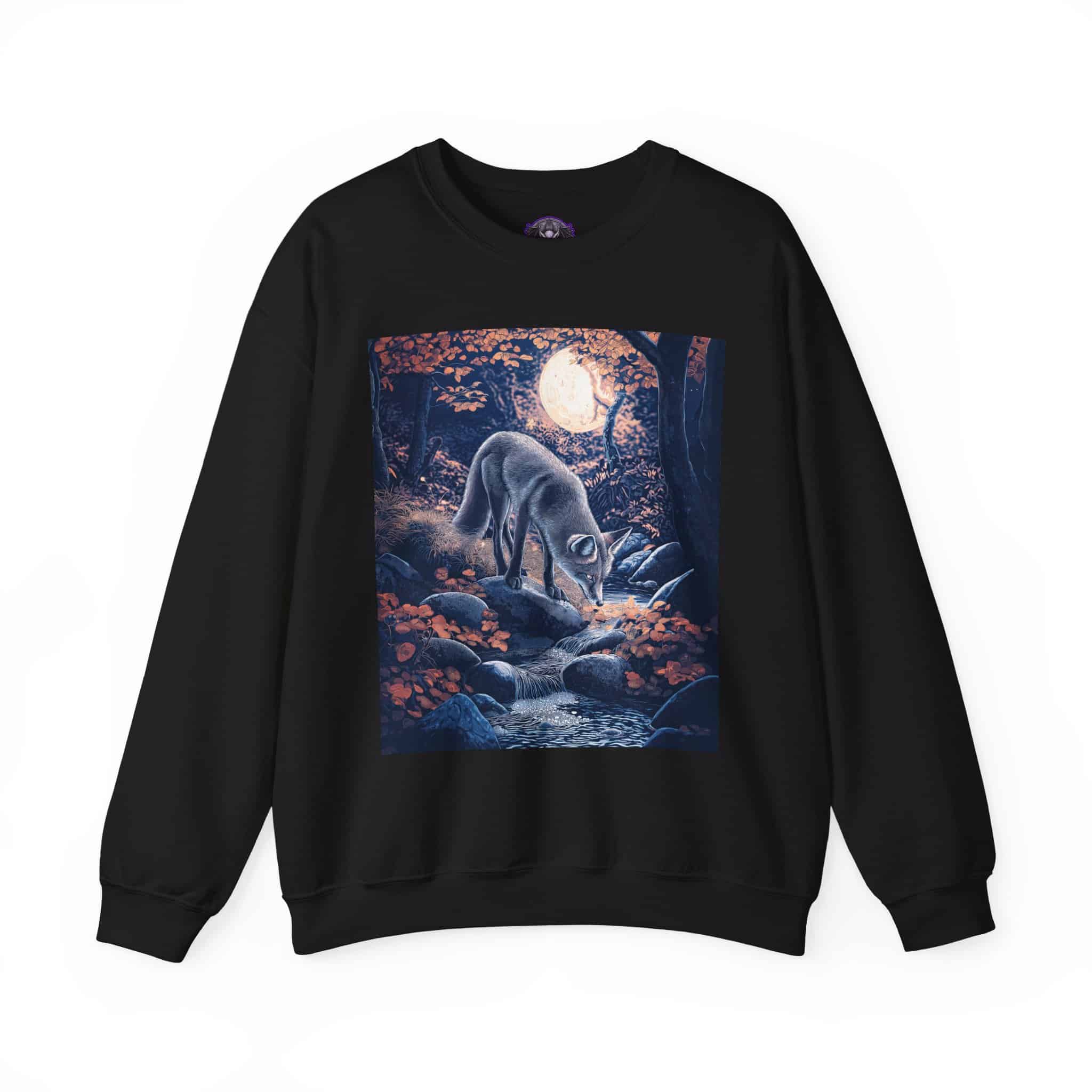 Fox By Stream At Moonlight by Wyldesigns Unisex Heavy Blend™ Crewneck Sweatshirt - Image 5