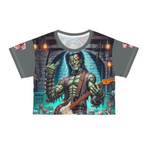 Monster Mosh 2024 Tour Frankie On Guitar MM-D002 Crop Tee (AOP) - Gray Sleeves