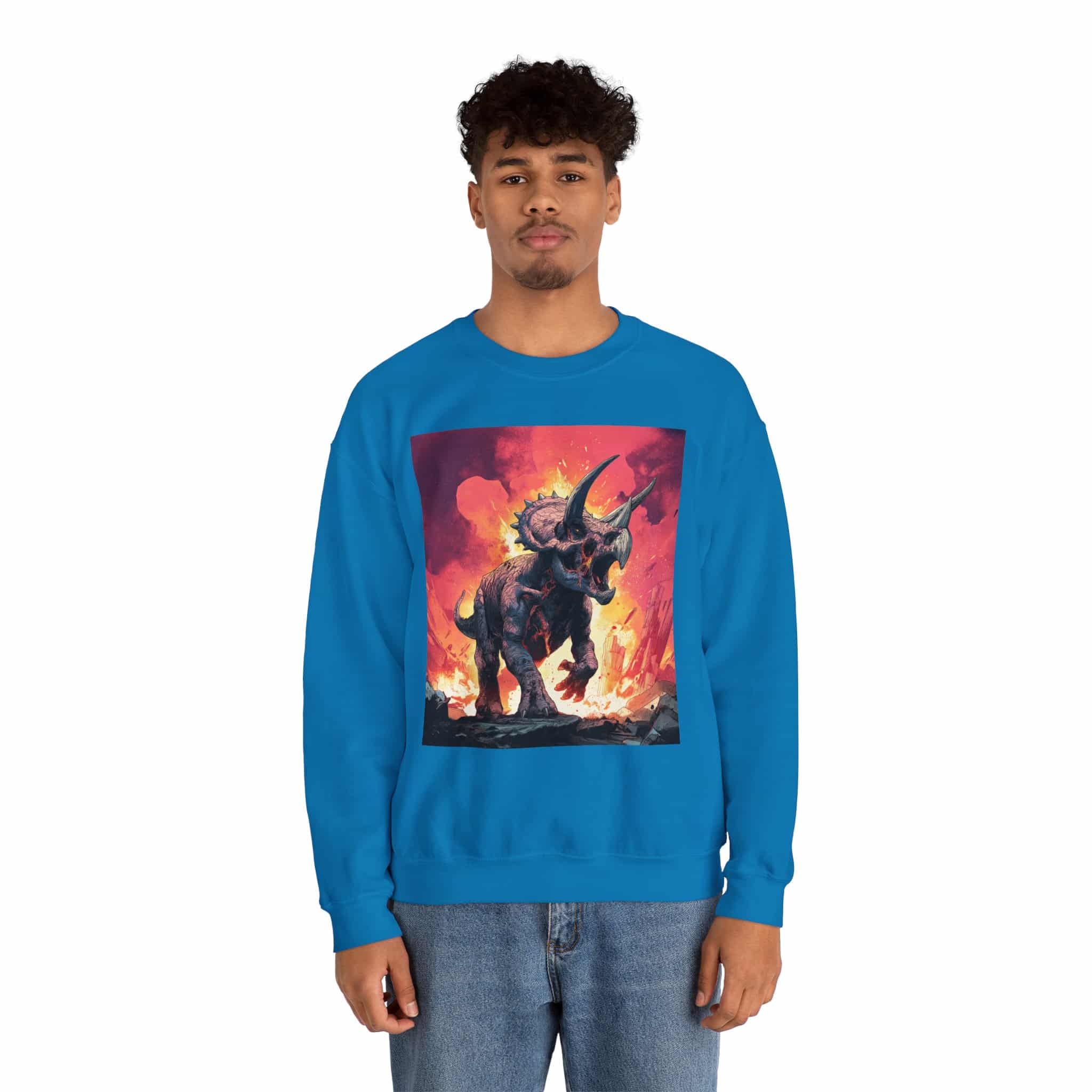 Skeletal Zombie Triceratops In Volcanic Wasteland Unisex Heavy Blend™ Crewneck Sweatshirt - Image 48