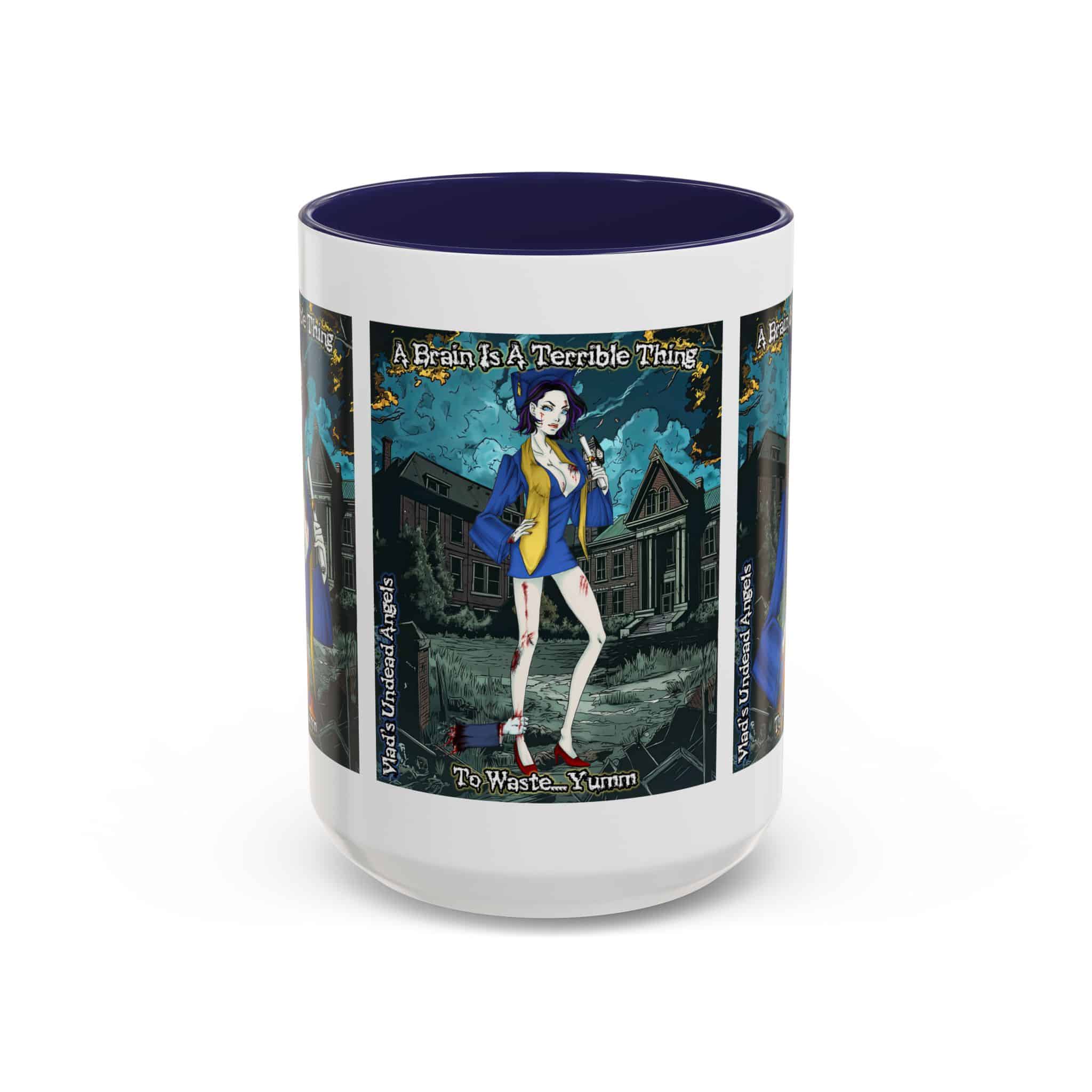 Tiffany Undead Angel Zombie Graduate – Classic Art V2 w/Text Accent Coffee Mug (11, 15oz) - Image 25