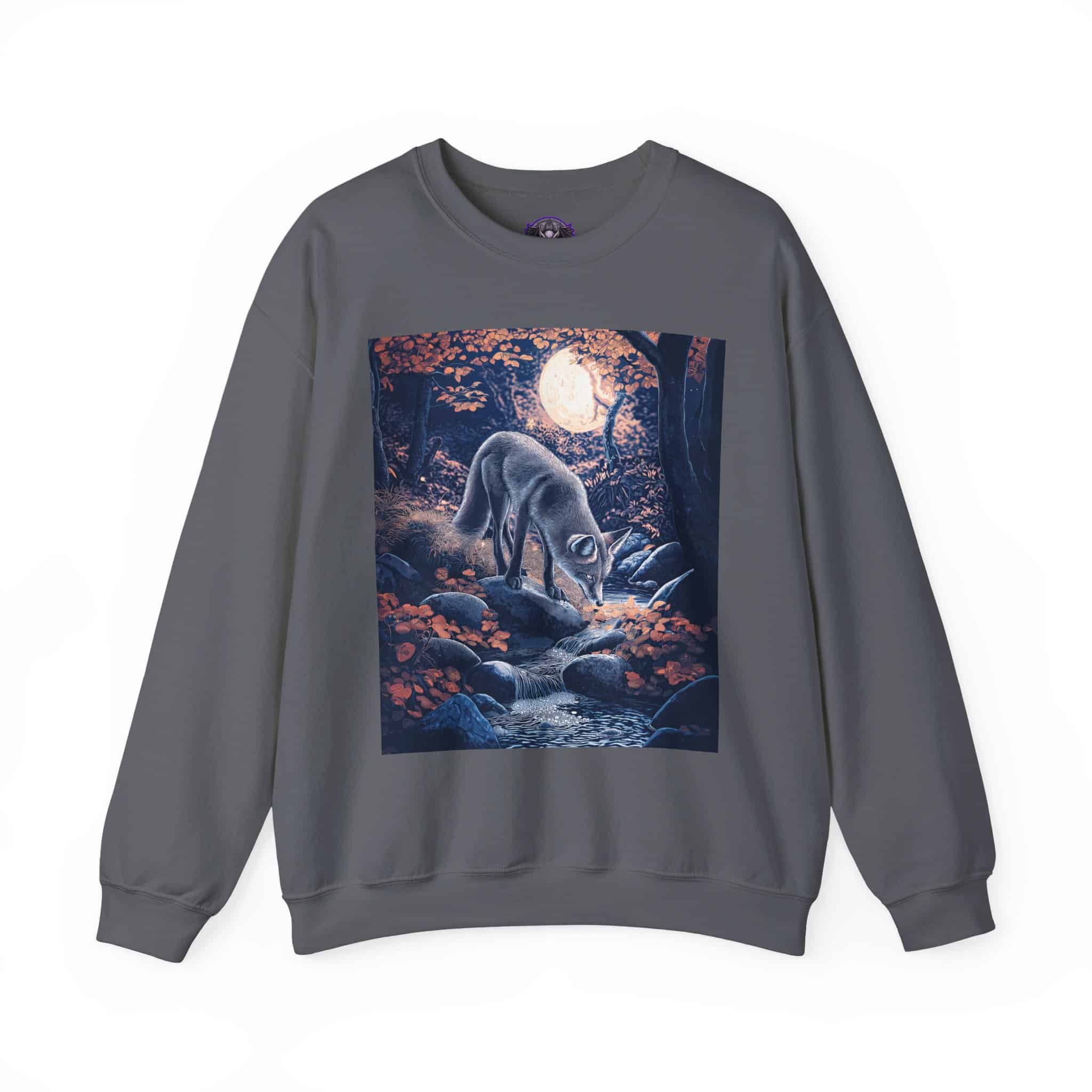 Fox By Stream At Moonlight by Wyldesigns Unisex Heavy Blend™ Crewneck Sweatshirt