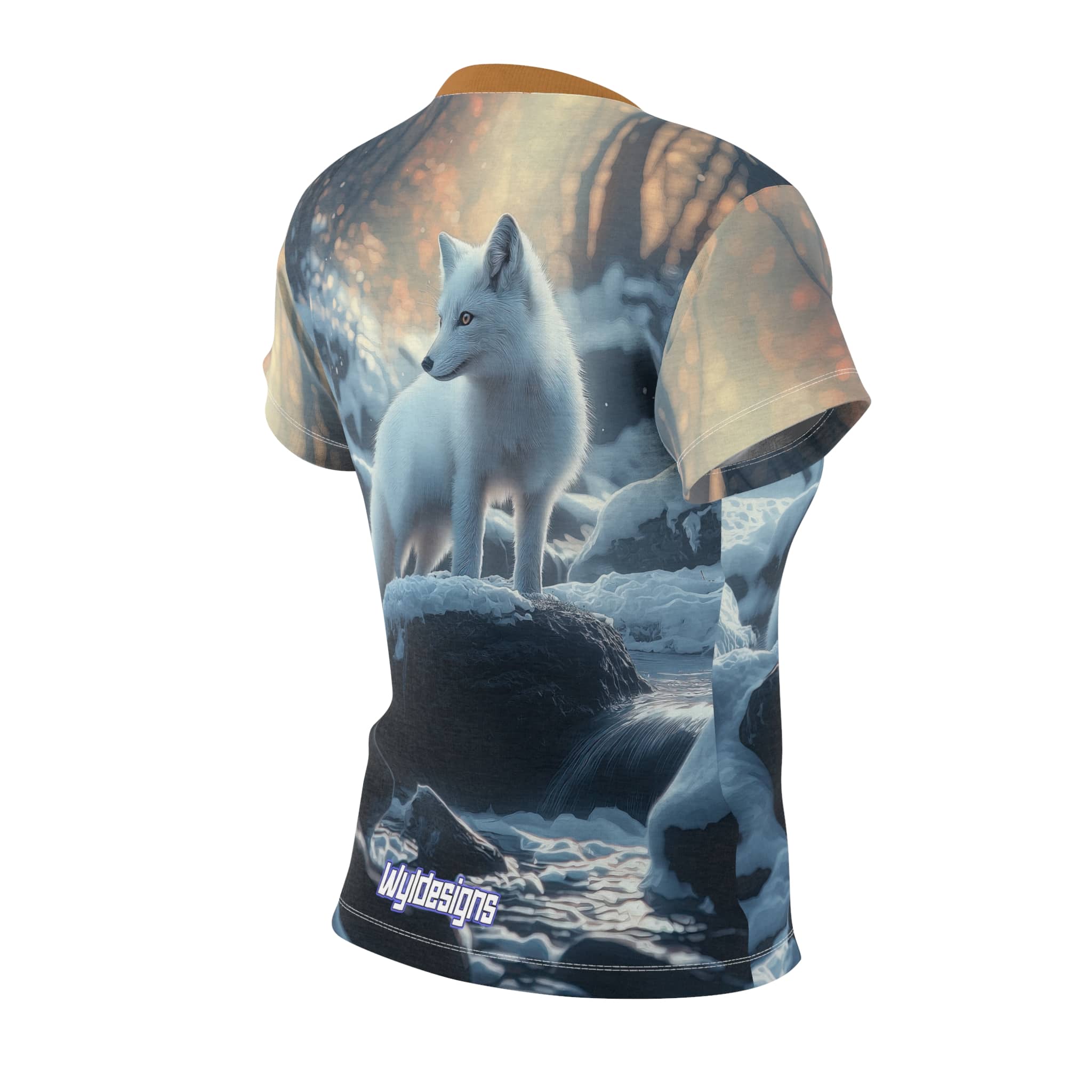 Arctic Fox In Woods Women's Tee by Wyldesigns - Wildlife Graphic T-Shirt #WD-M020 (AOP) - Image 4