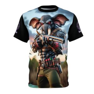 Arm The Animals: Bounty Hunter Elephant #AA-D-El002 Unisex Cut & Sew Tee (AOP)