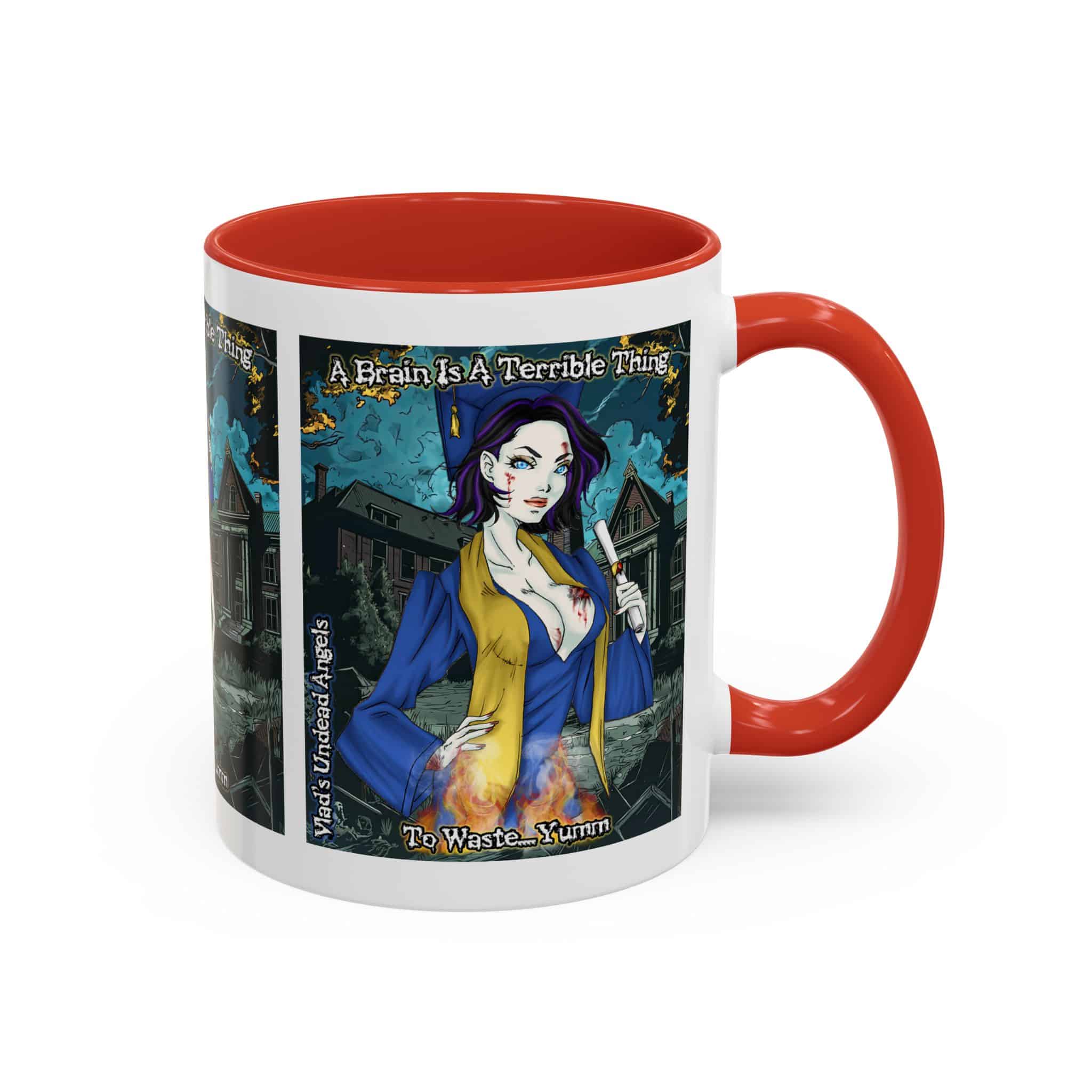 Tiffany Undead Angel Zombie Graduate – Classic Art V2 w/Text Accent Coffee Mug (11, 15oz) - Image 9