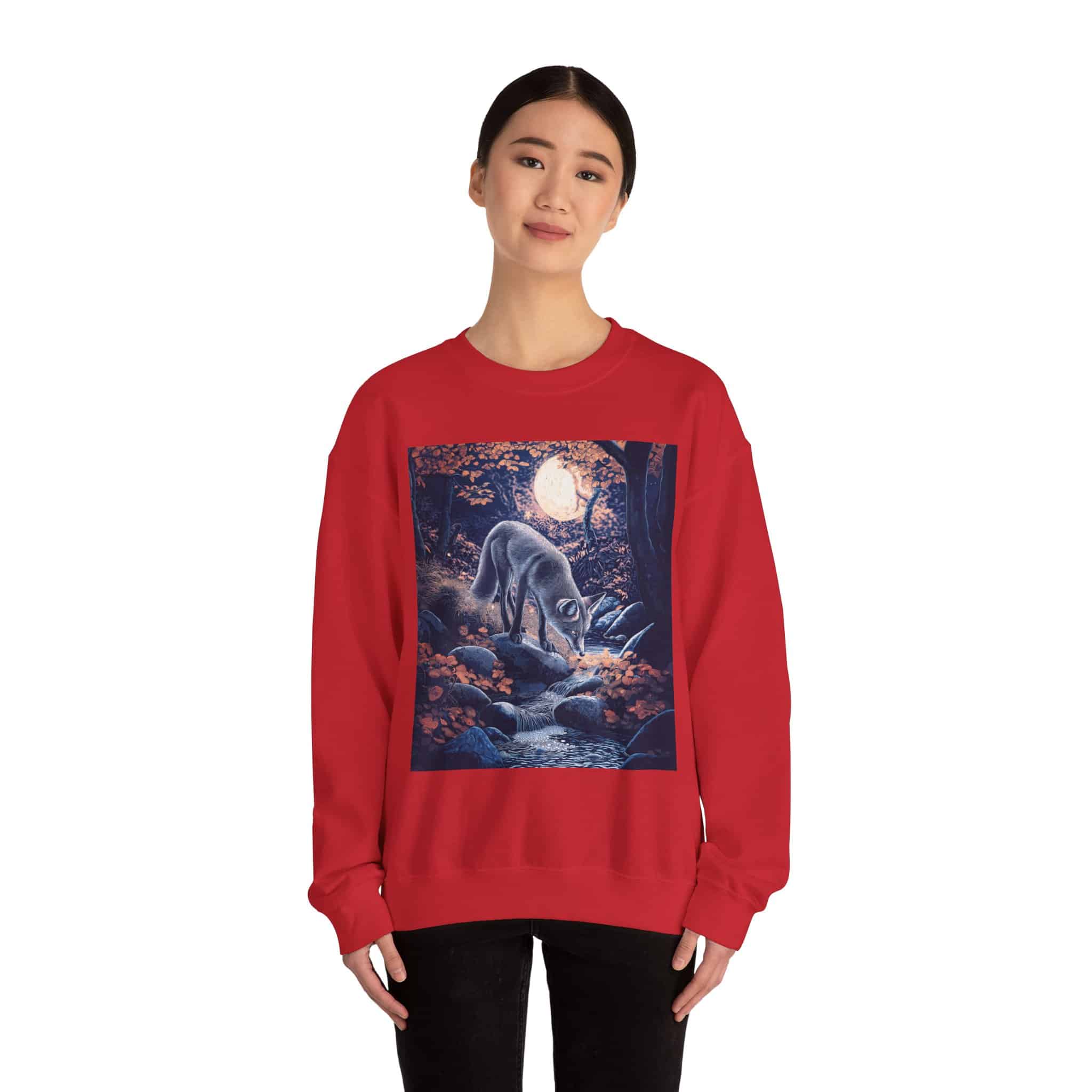 Fox By Stream At Moonlight by Wyldesigns Unisex Heavy Blend™ Crewneck Sweatshirt - Image 30