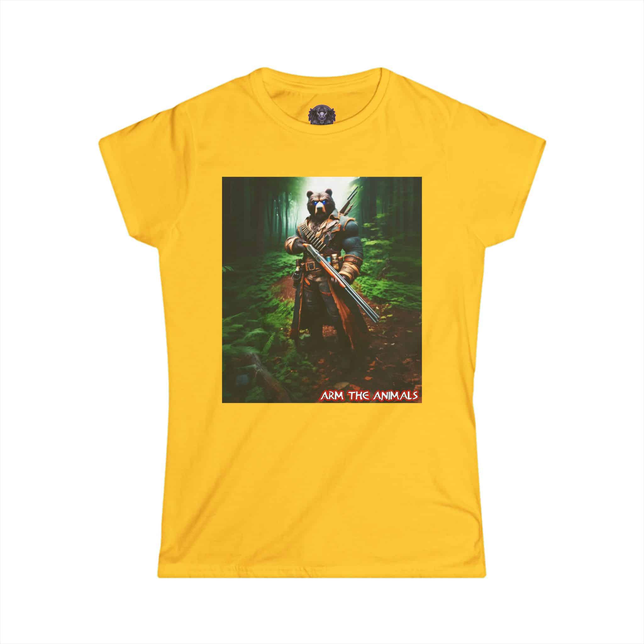 Arm The Animals: Hunter Bear #AA-D-Be001 Women's Softstyle Tee - Image 13