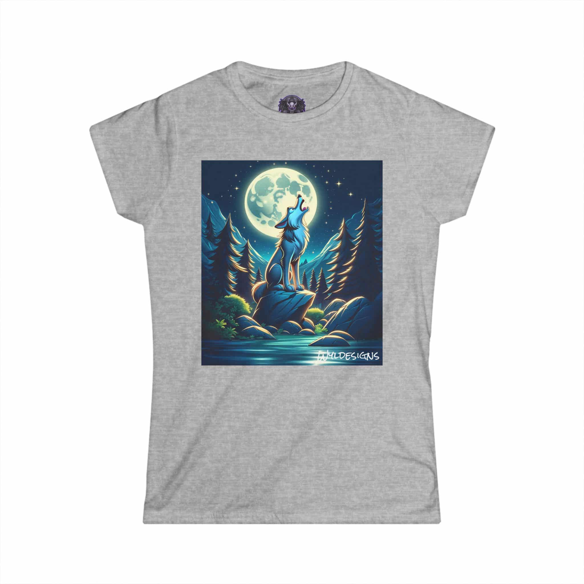 Howling Wolf Toon Style WD-D012 By Wyldesigns Women's Softstyle Tee - Image 16