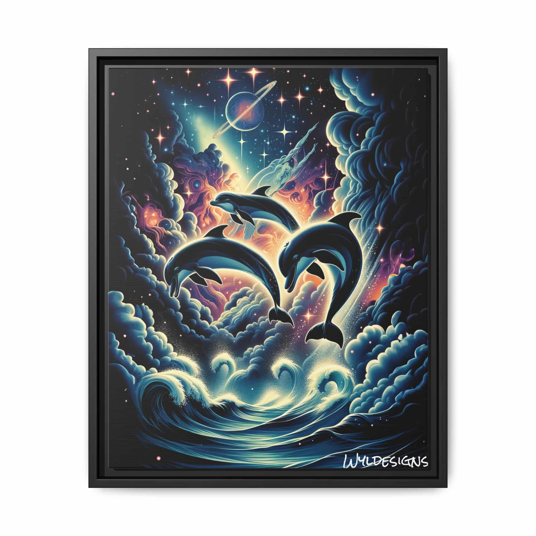 Cosmic Dolphins WD-D008 By Wyldesigns Matte Canvas, Black Frame - Image 4