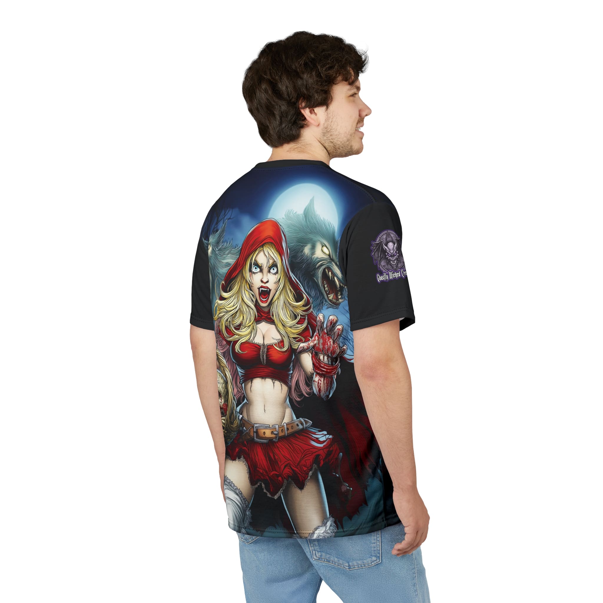 Vampire Red Riding Hood By Ghastly Wicked Tales 2025-02 Tee Unisex (AOP) - Image 13
