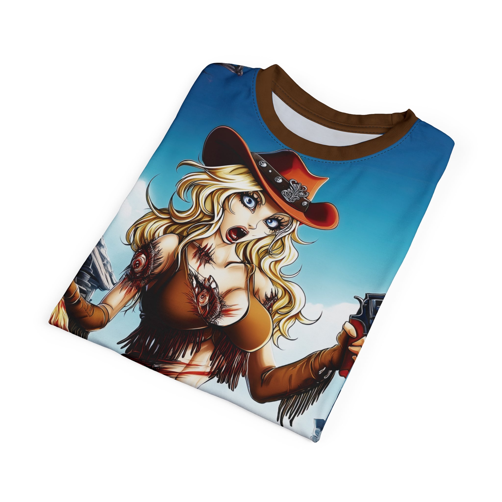 Undead Angels Zombie Cowgirl Cassidy Classic Reborn Style Unisex Cut & Sew Tee (AOP) Brown - Image 20
