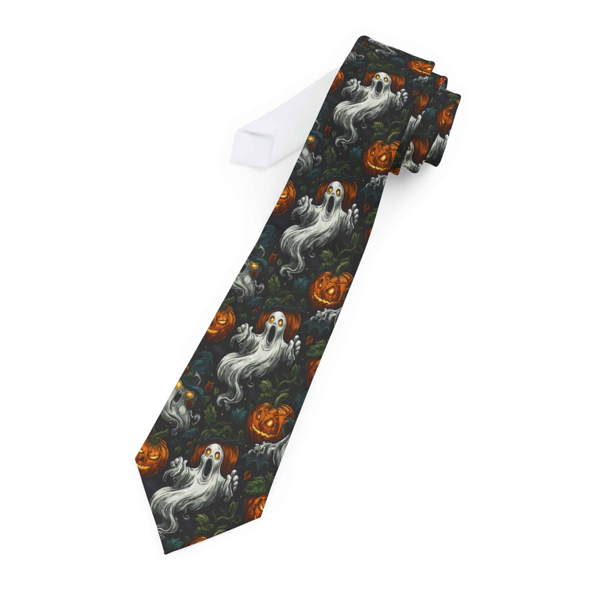 Halloween Ghosts & Pumpkins Pattern 1 Tie - Unique Statement Tie, Gifts for Him, Business Casual Accessory, Formal Wear, Art-Inspired - Image 3