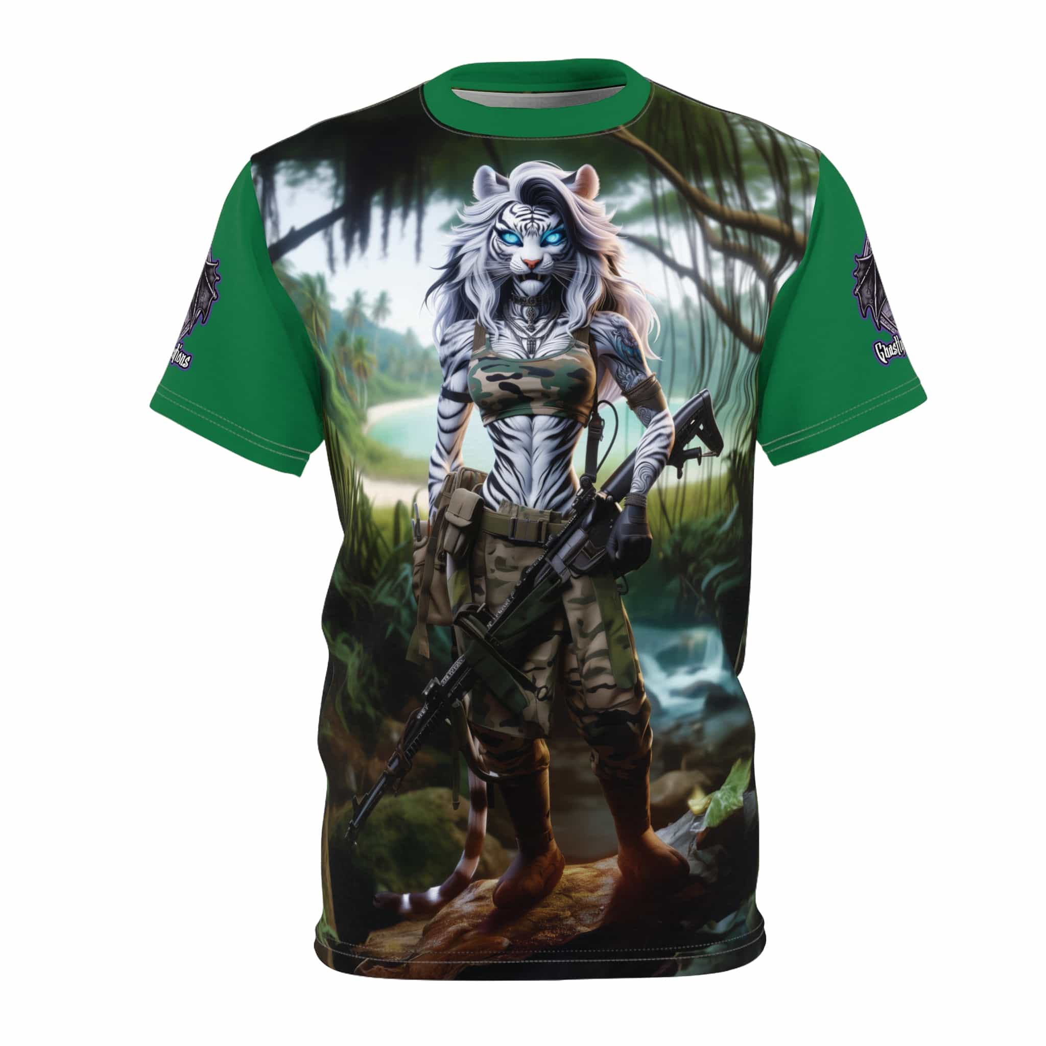 Arm The Animals: Hunter Tiger Girl #AA-D-WT001 Unisex Cut & Sew Tee (AOP) - Image 5