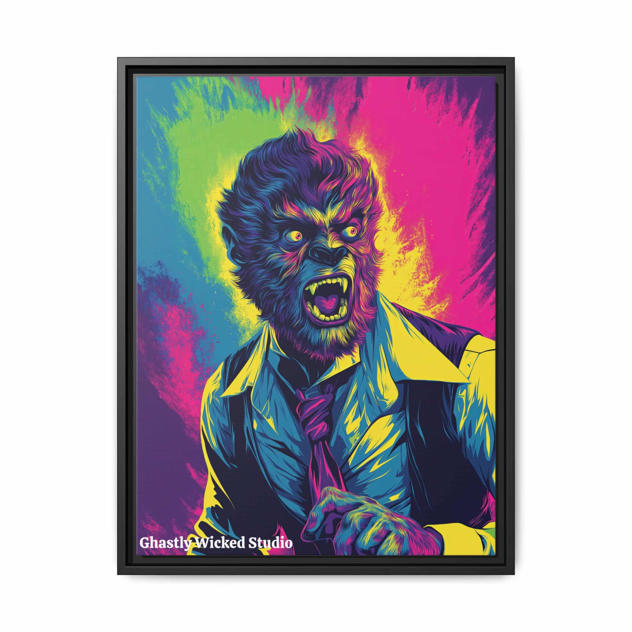 The Wolfman II Pop 60’s Art Style Matte Canvas, Black Frame Halloween - Image 7