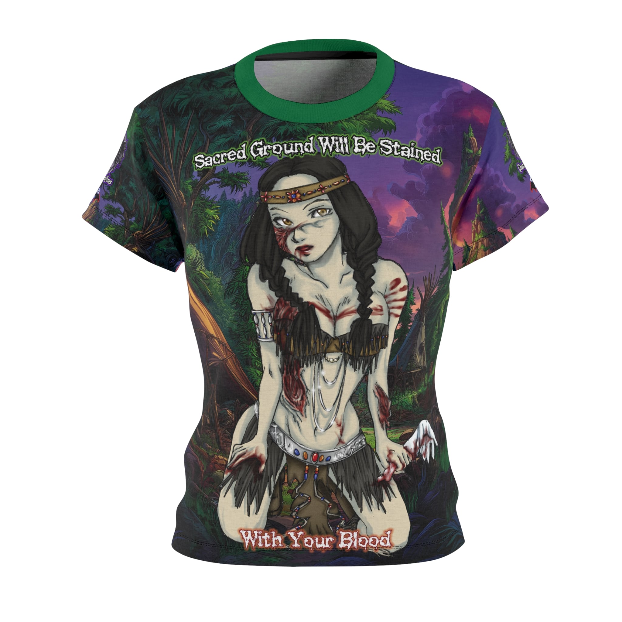 Undead Angels Zombie Native American Kaliska: Classic Art (w/ Text) Women's Cut & Sew Tee (AOP) - Image 2