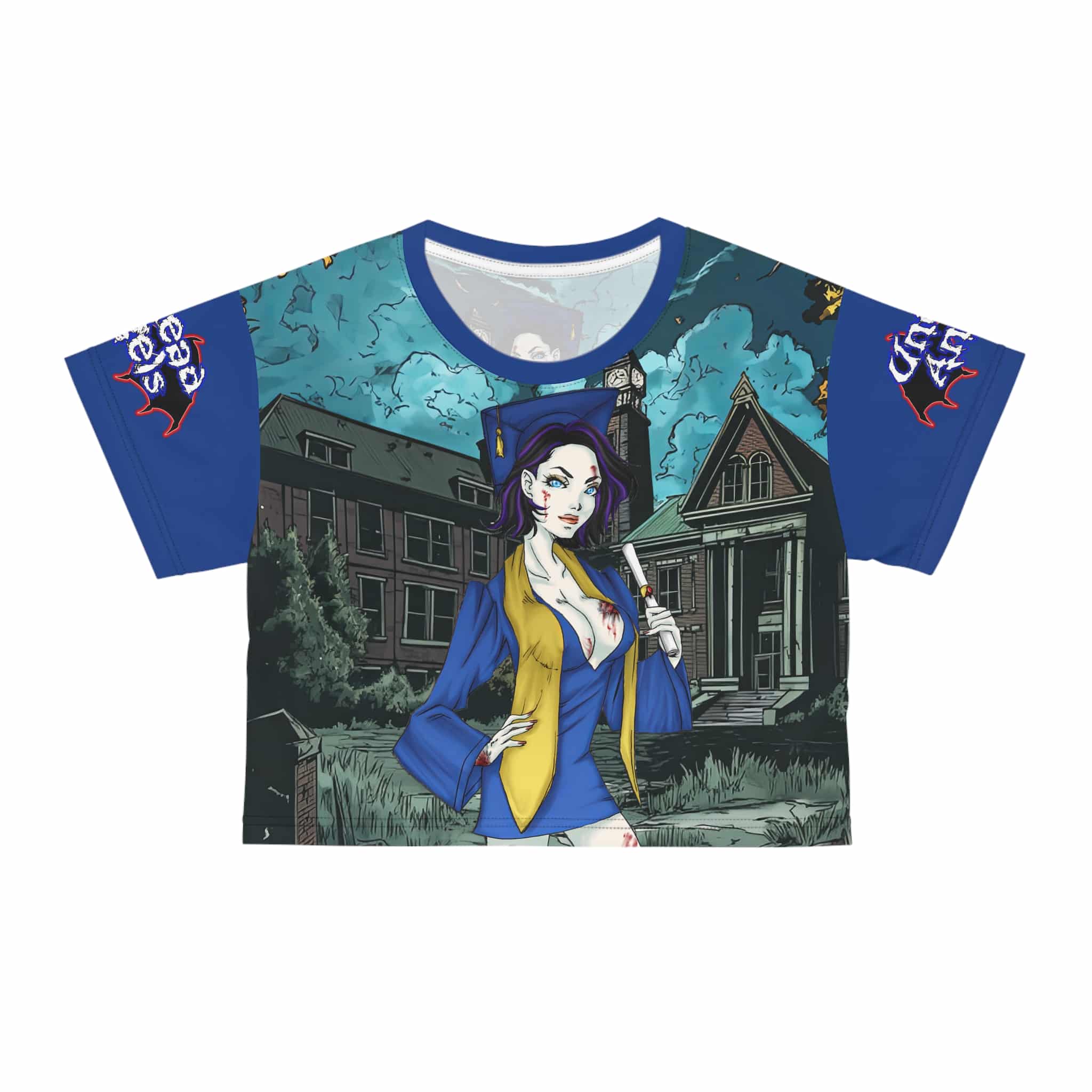 Tiffany Undead Angel Graduate - Classic Art Crop Tee (AOP) - Image 5