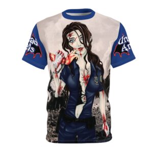 Terri Undead Angel Police Officer - Classic Art Unisex Cut & Sew Tee (AOP) - Black Or Blue Sleeves