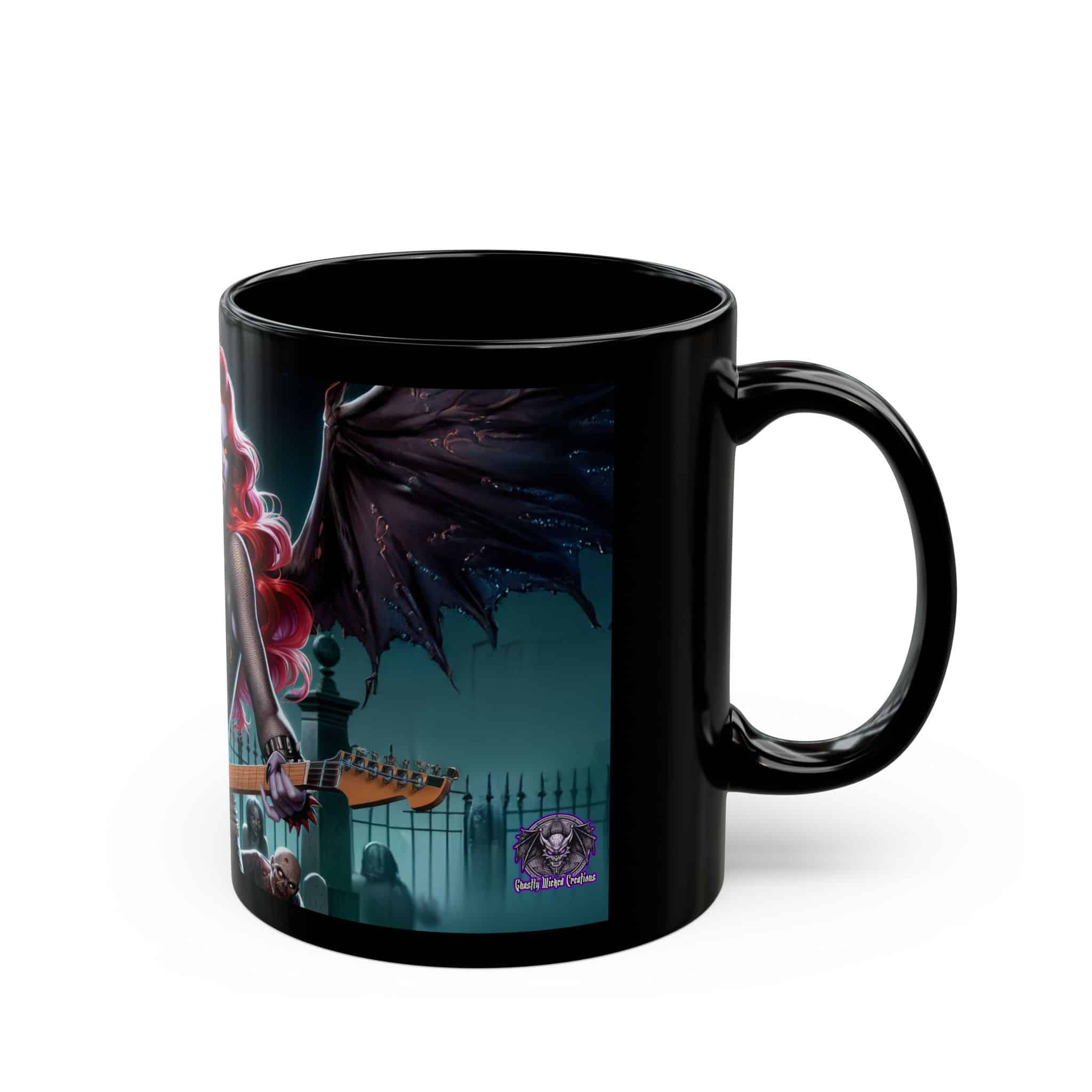 Monster Mosh Undead Angels Guitarist #MM-D-UA-C02 Black Mug (11oz, 15oz) - Image 3