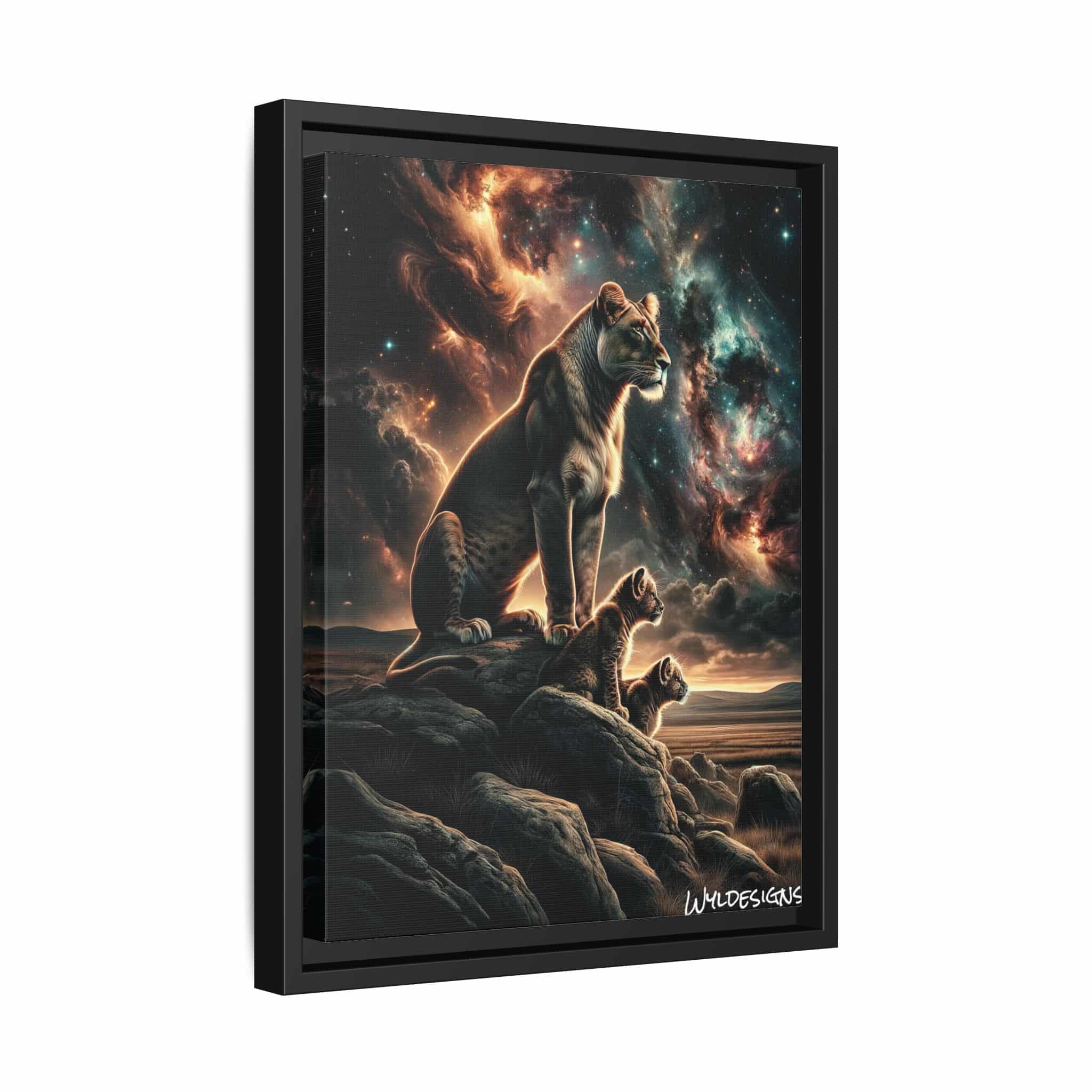 Lioness & Cubs WD-D010 By Wyldesigns Matte Canvas, Black Frame - Image 2