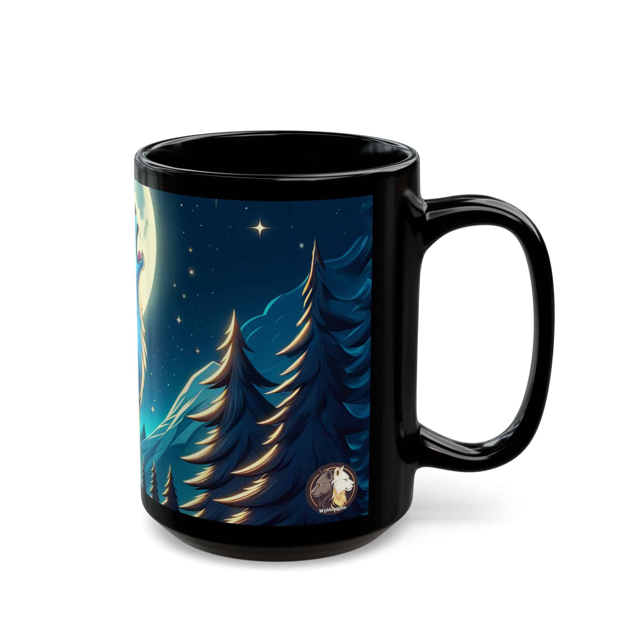 Howling Wolf Toon Style WD-D012 By Wyldesigns Black Mug (11oz, 15oz) - Image 6