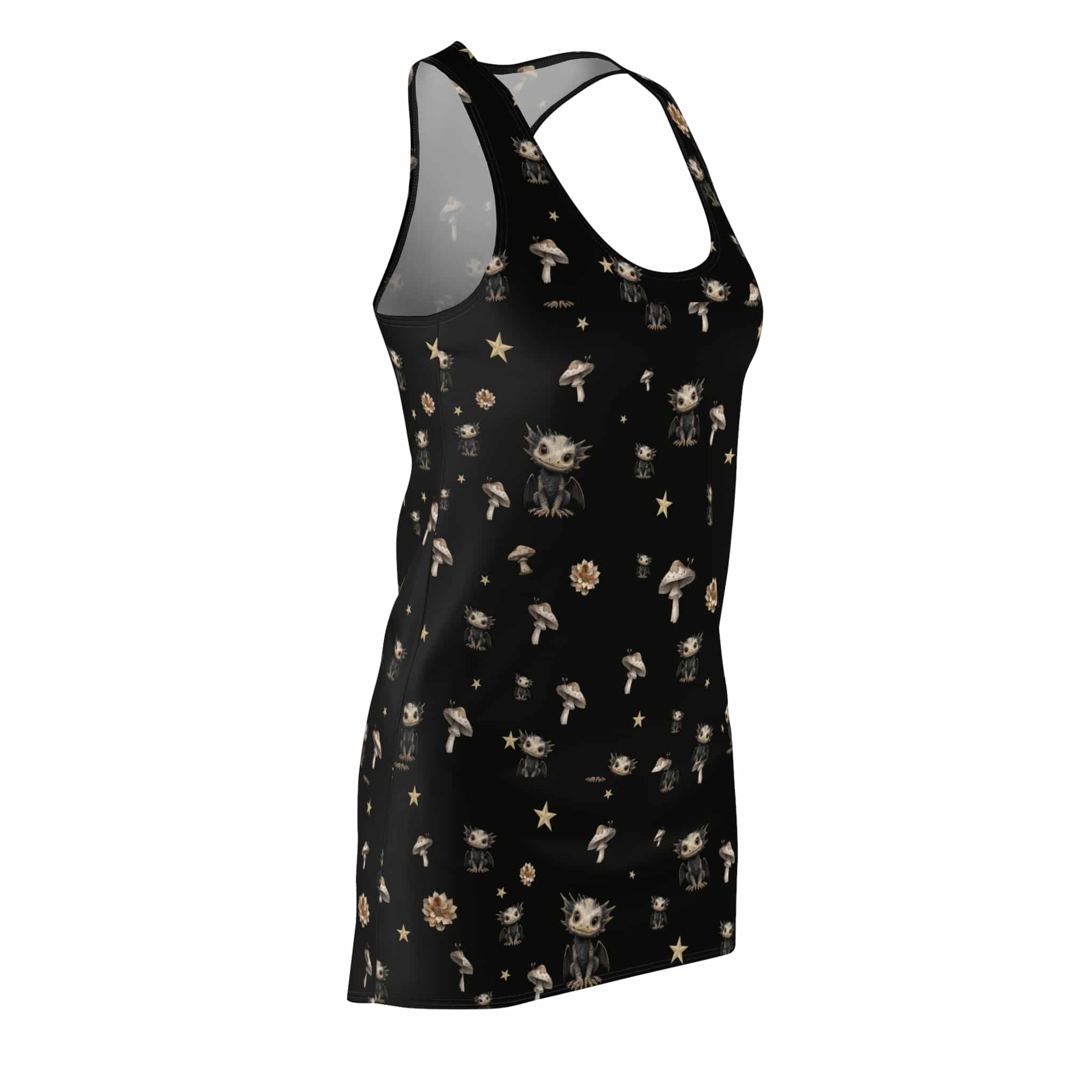 Baby Dragon & Mushrooms Pattern Women's Cut & Sew Racerback Dress (AOP) - Image 4