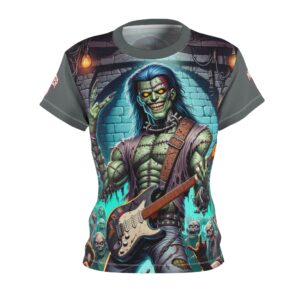 Monster Mosh 2024 Tour Frankie On Guitar MM-D002 Women's Cut & Sew Tee (AOP) - Black or Grey Sleeves