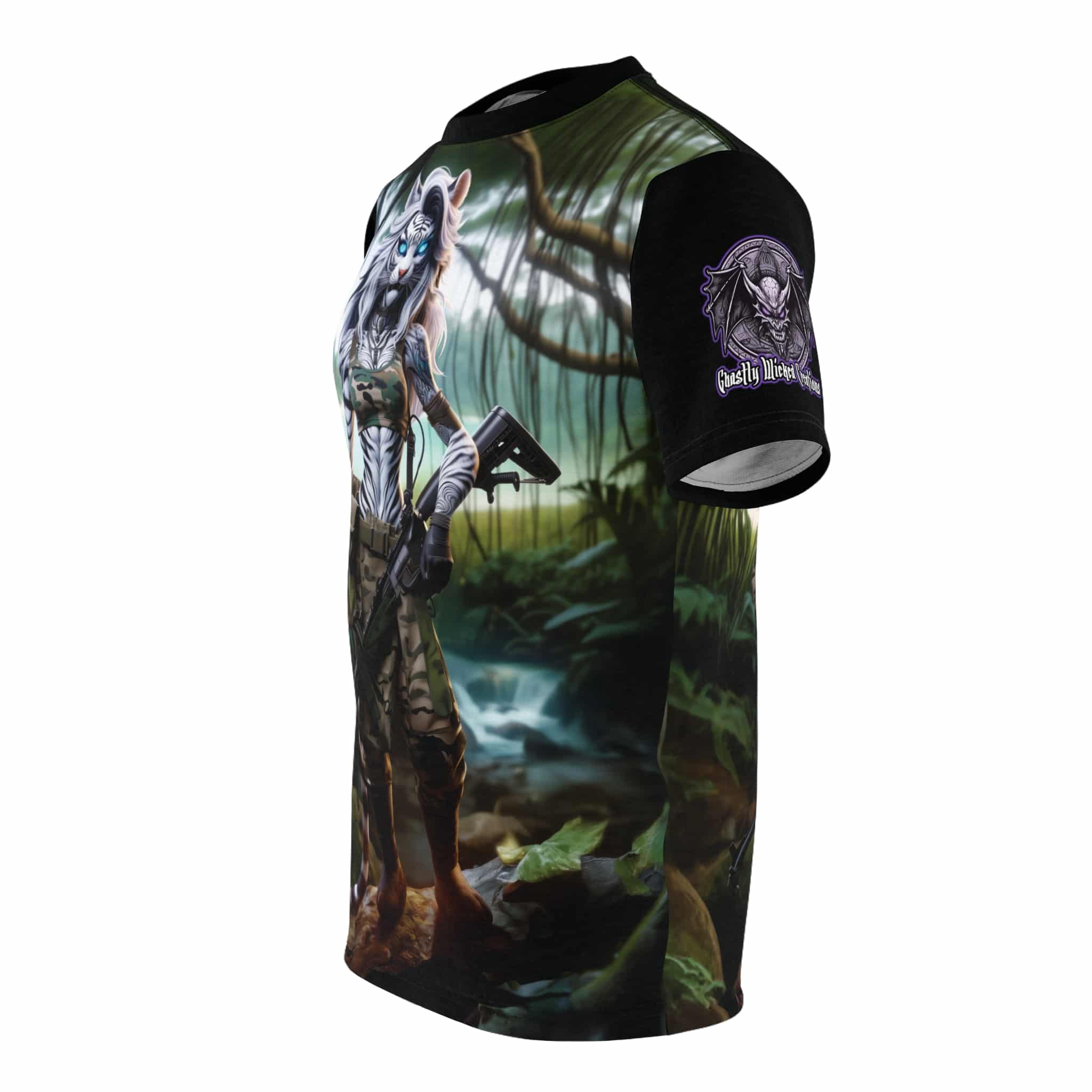 Arm The Animals: Hunter Tiger Girl #AA-D-WT001 Unisex Cut & Sew Tee (AOP) - Image 3