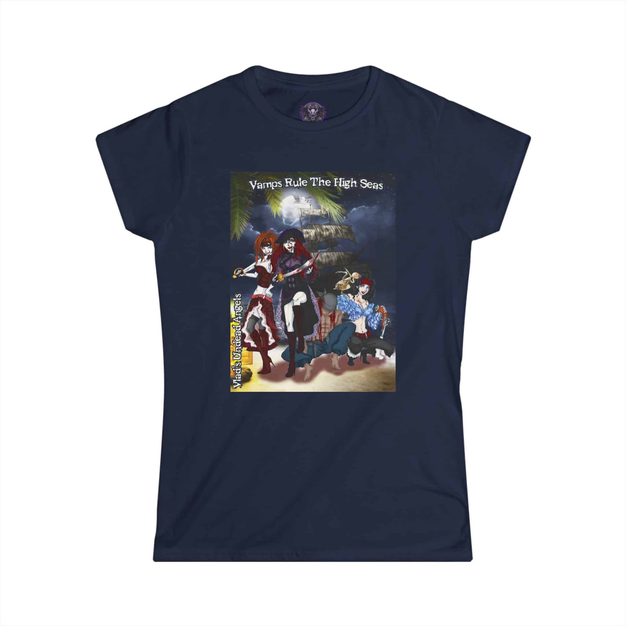 Undead Angel Vampire Pirate Trio - Classic Art w/Text Re-Issue Women's Softstyle Tee - Image 5